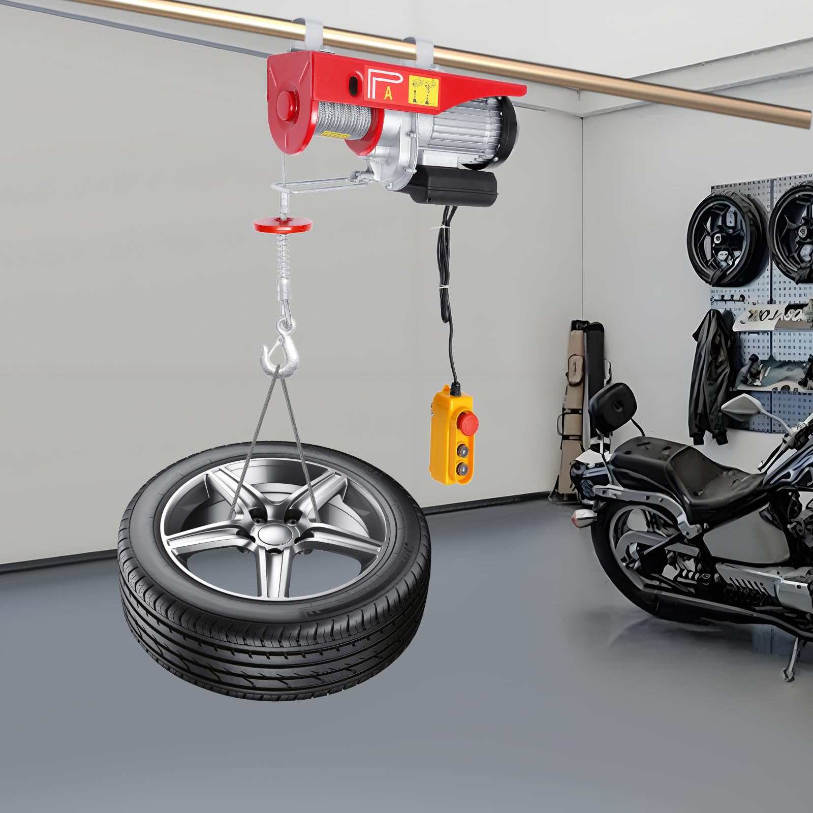 Seilwinde elektrisch 230v Seilzug Motorwinde 800kg(Doppelseil) 10M Seilzug Motorwinde mit Dringend-stoppen Funktion Fernbedienung Seilhebezug Kettenzug 1450W Motor elektrische Seilwinde