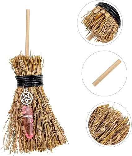 Miniatura 7 de NOLITOY 2 piezas de adorno de escoba de bruja, dijes de bruja para foto de automóvil, llavero de cristal para colgar en Halloween, colgante de