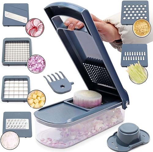 cutesun Pro-Series 6 en 1 picadora de verduras con asa, cortador de 6 cuchillas, cortador, picadora de cebolla y rebanadora de huevos con