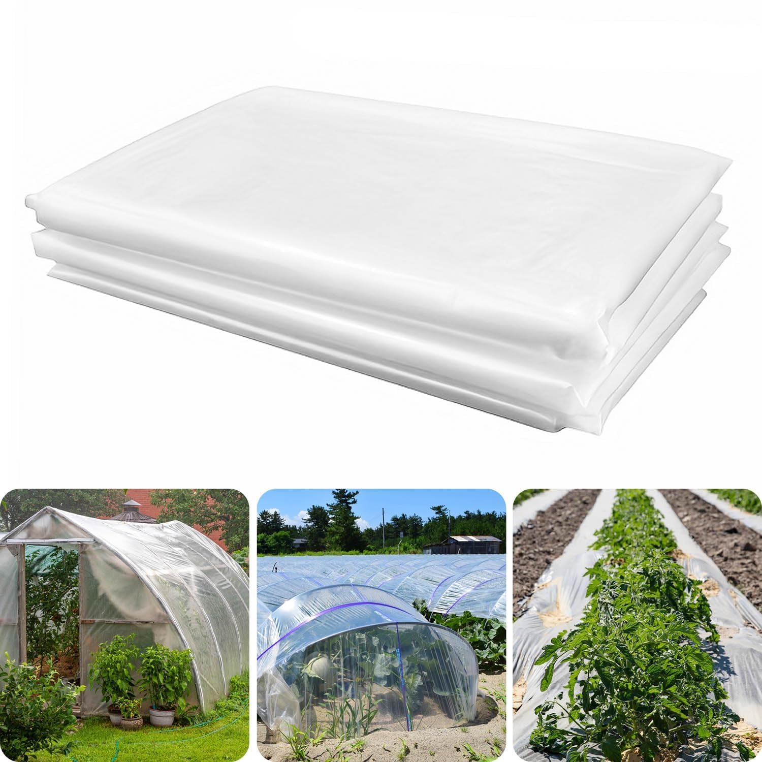 Plastico Invernadero, 2 x 10 Metros, Transparente, Reutilizable, Adecuado para Jardinería y Agricultura