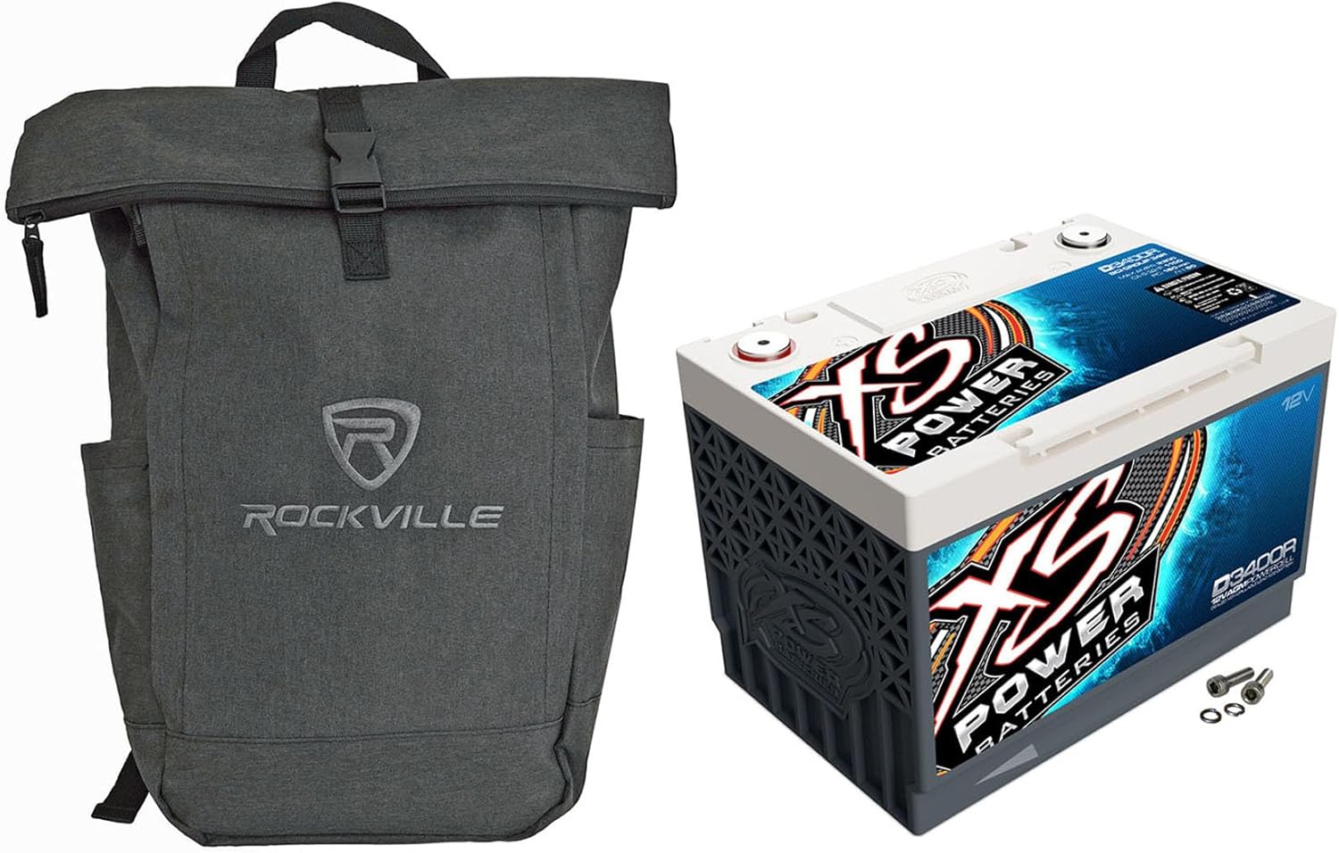 Audiosavings Bundle: D3400R 12V 2500-4000W Range AGM Battery with M6 Terminal Bolt-Max 3300A Bundle with Free Rockville RPAK Charcoal Stylish Durable Backpack Bag w/Padded Laptop Pocket (2 Items)