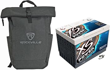 Audiosavings Bundle D3400R 12V 2500-4000W Range AGM Battery with M6 Terminal Bolt-Max 3300A Bundle with Free Rockville RPAK Charcoal Stylish Durable Backpack Bag w/Padded Laptop Pocket 2 Items
