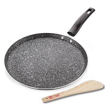 ivbox Rock-Series 29cm Dosa Tawa 3mm-Thick Non Stick (Induction and Gas Stove Compatible), 290 mm, Aluminium, Black