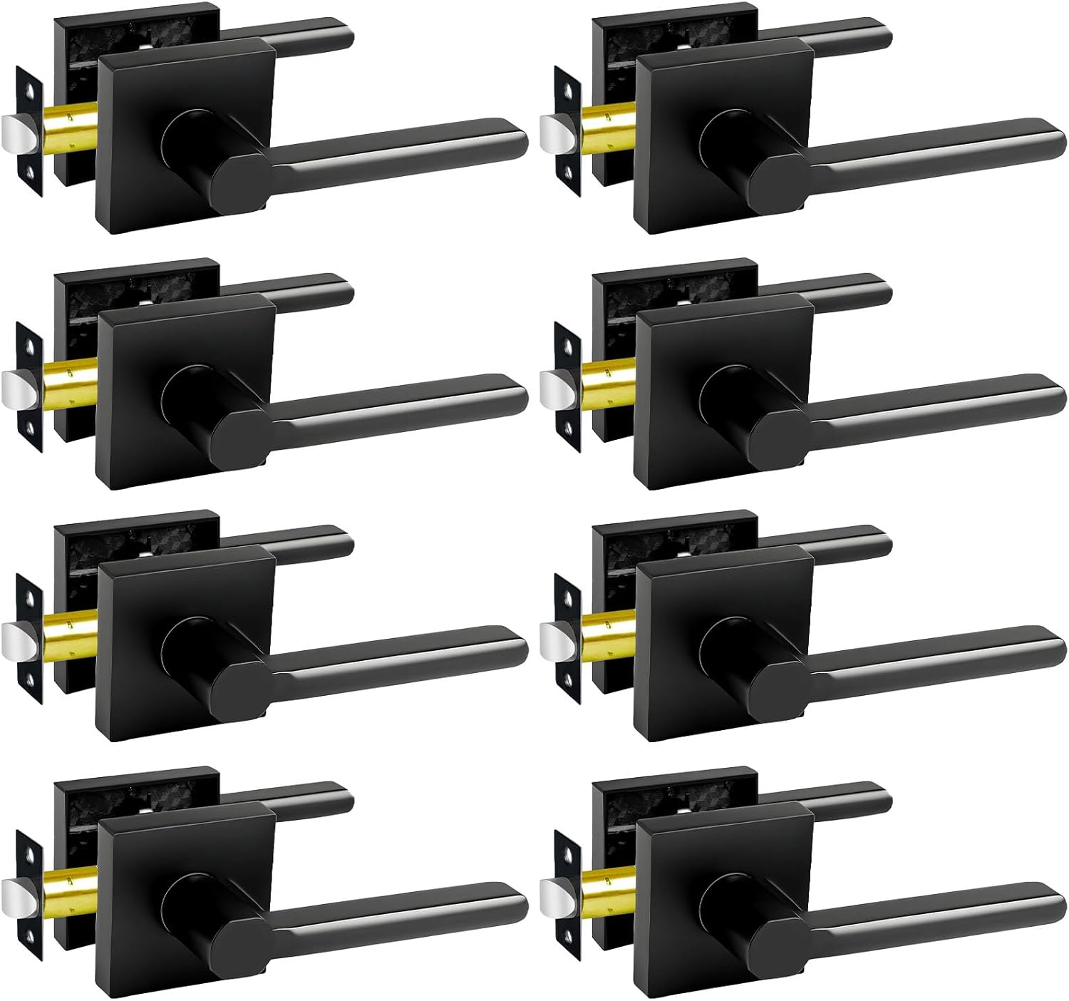 KAMOTA Passage Door Levers, 8 Pack Black Heavy-Duty Interior Door Handles, Square Non-Locking Door Locksets for Closets, Hallways and Conference Rooms, Left and Right Hand Reversible