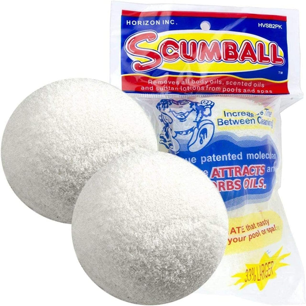 Horizon Scumball Pool & Spa Scum Eliminating Ball (2 Packs of 2), The Original USA Patented Reusable Scumball Used for Over 20 Years in The Pool and Spa Industry, HV-SB2PK