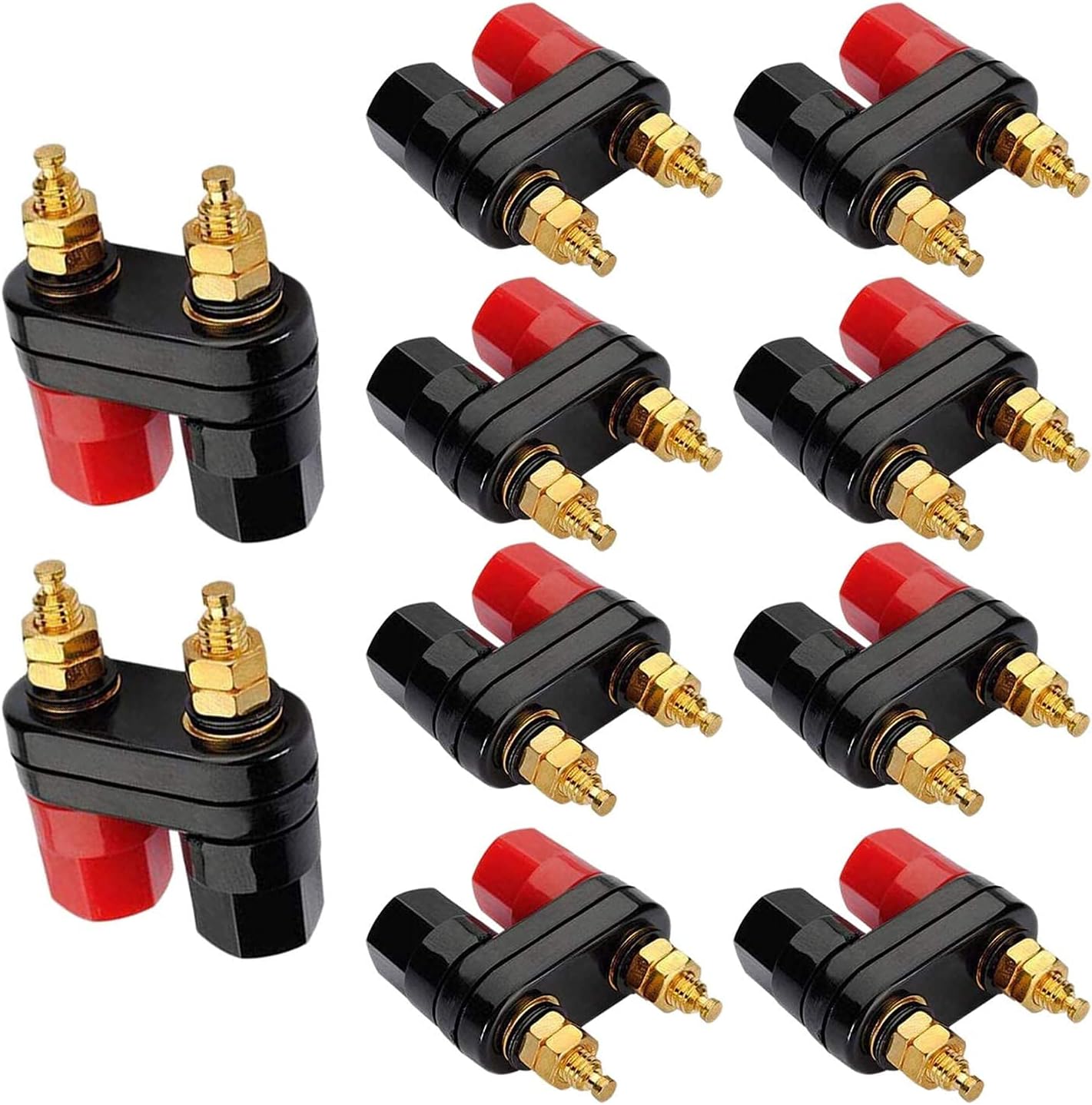 NALACAL 10 Pcs Speaker Binding Post Power Amplifier, Dual 2-way Banana Socket, Free Welding 4mm Panel Mount Banana Socket, Black and Red