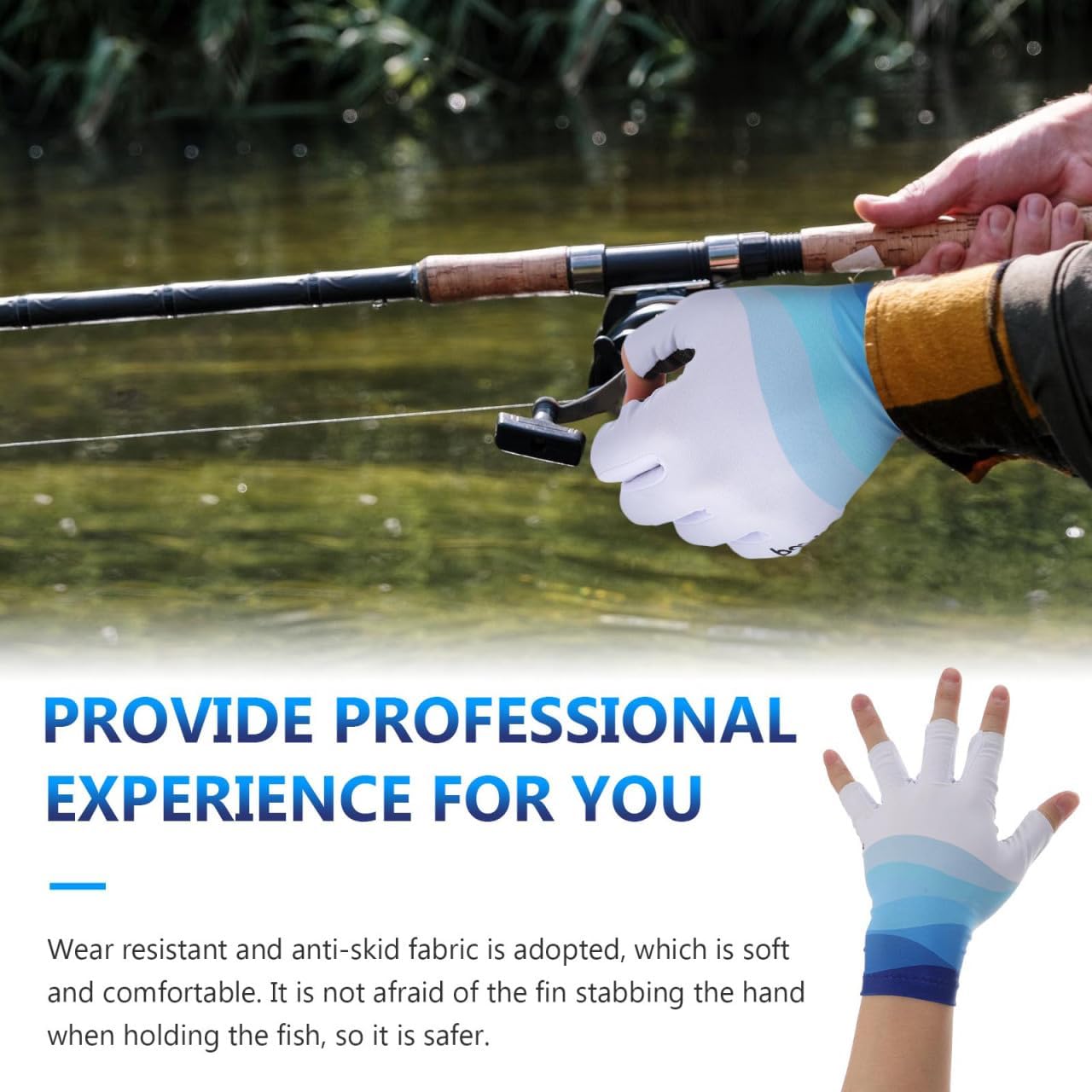 Uonlytech Fishing Gloves Half Finger Mitts UV Protection Outdoor Gloves Breathable Lightweight for Summer Fishing Angling Size M Blue
