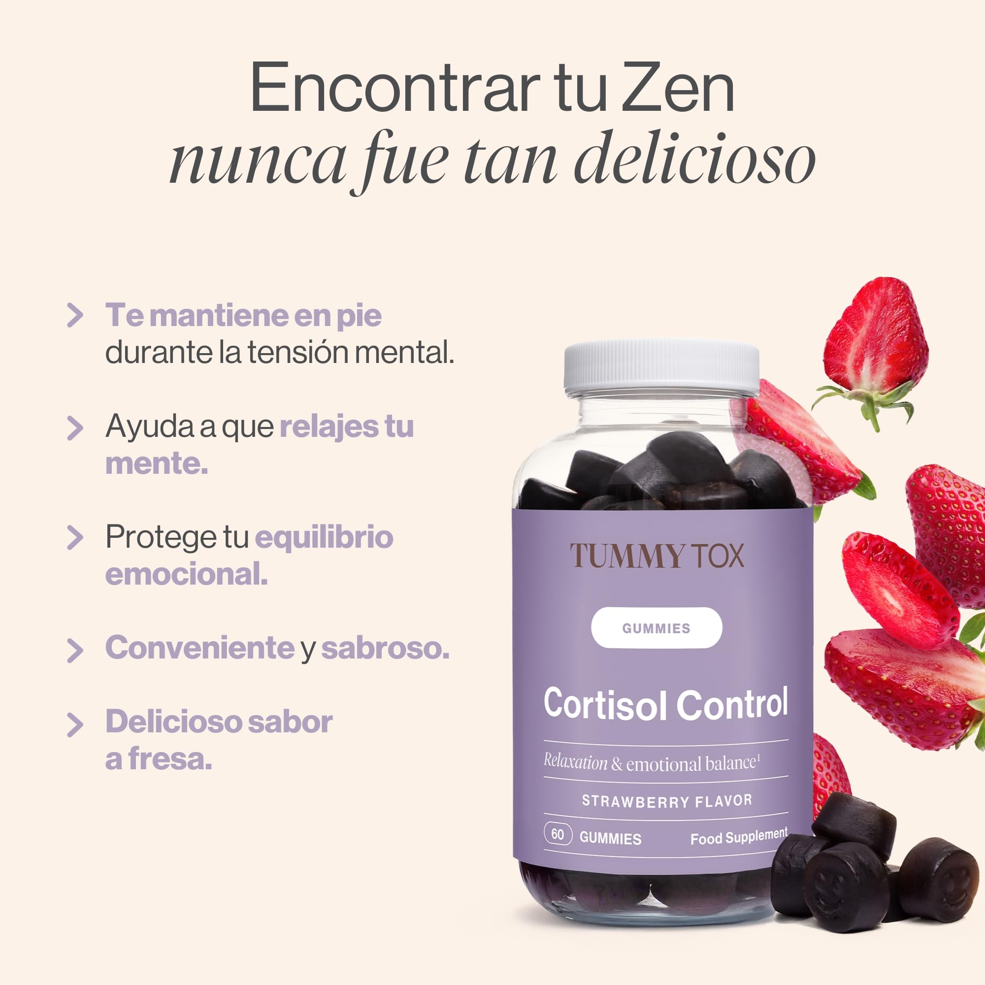 Tummy Tox Cortisol Control Gummies, 120 Ashwagandha Gominolas 250 mg y GABA | Con GABA, Rhodiola Rosea, vitamina B6 y vitamina B12 para el sistema nervioso y menos estrés. Relajación natural, vegano