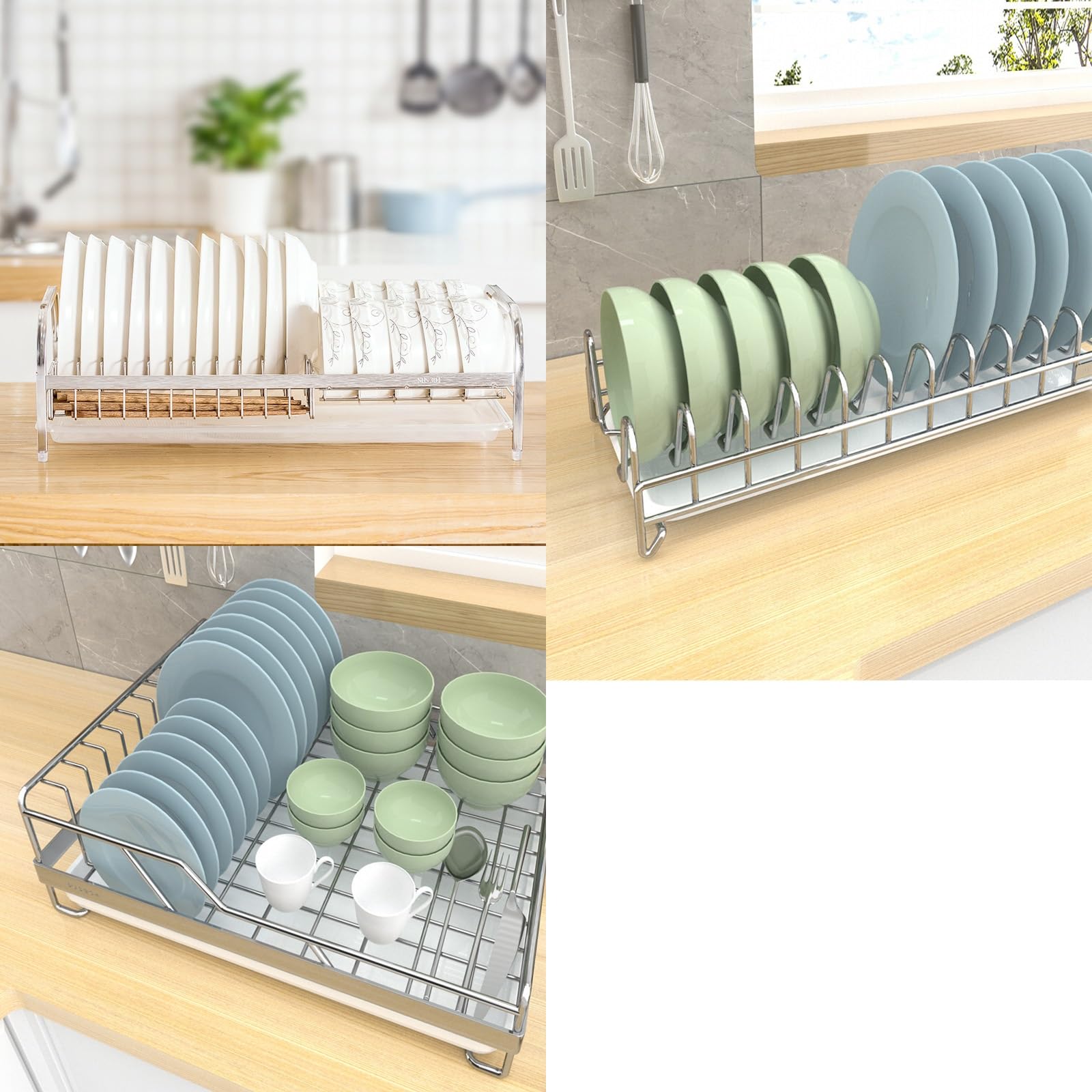Scolapiatti con Vassoio di Raccolta, organizza Le stoviglie in spazi ristretti, scolapiatti per lavello, in Acciaio Inox antiruggine, salvaspazio per Cucina e Utensili (50,5 cm x 2