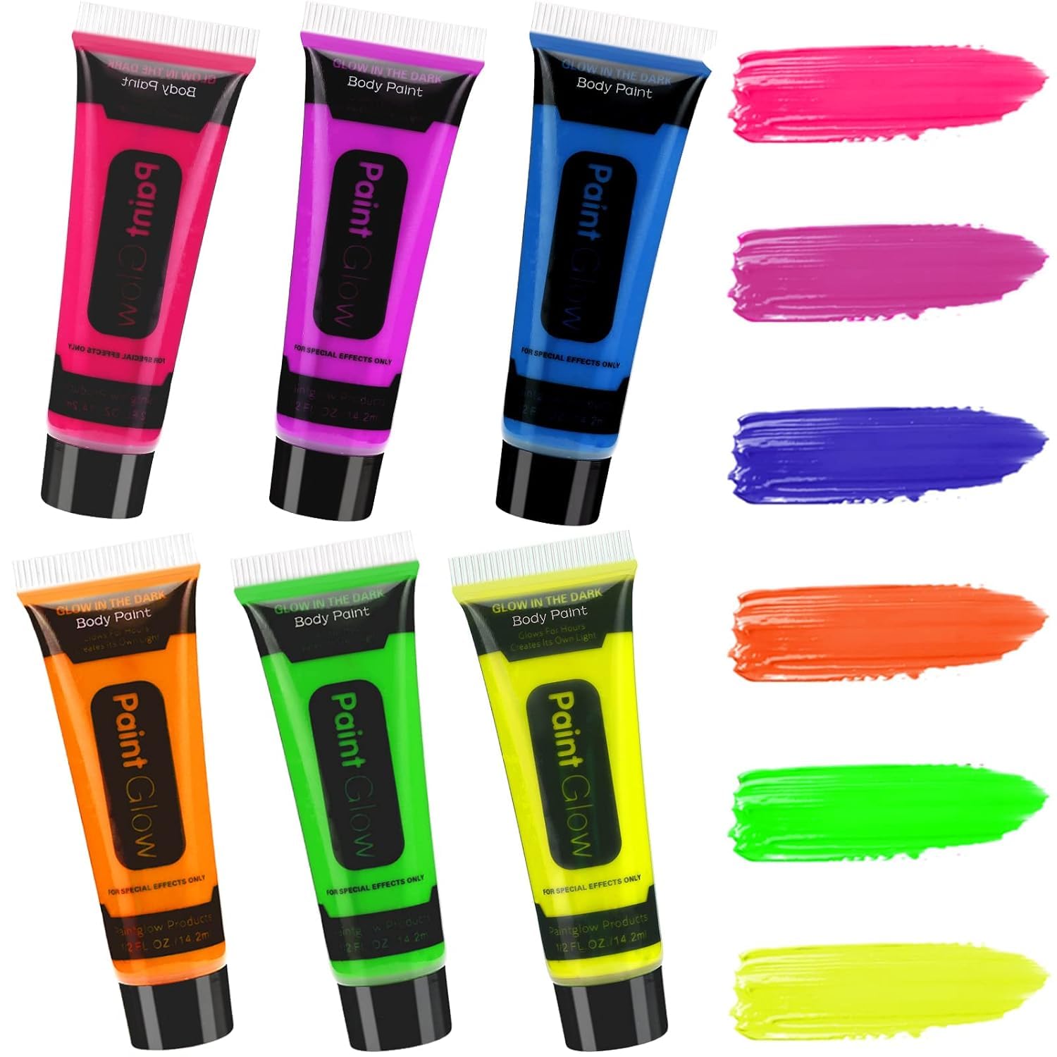 Face & Body Paint Neon Fluorescent Glow Water Based Face Painting Kit 14ml, Brightness Under UV Glow Water Activated Body Paint for Festivals, in Dark Party Supplies, Set of 6 Tubes-image-8