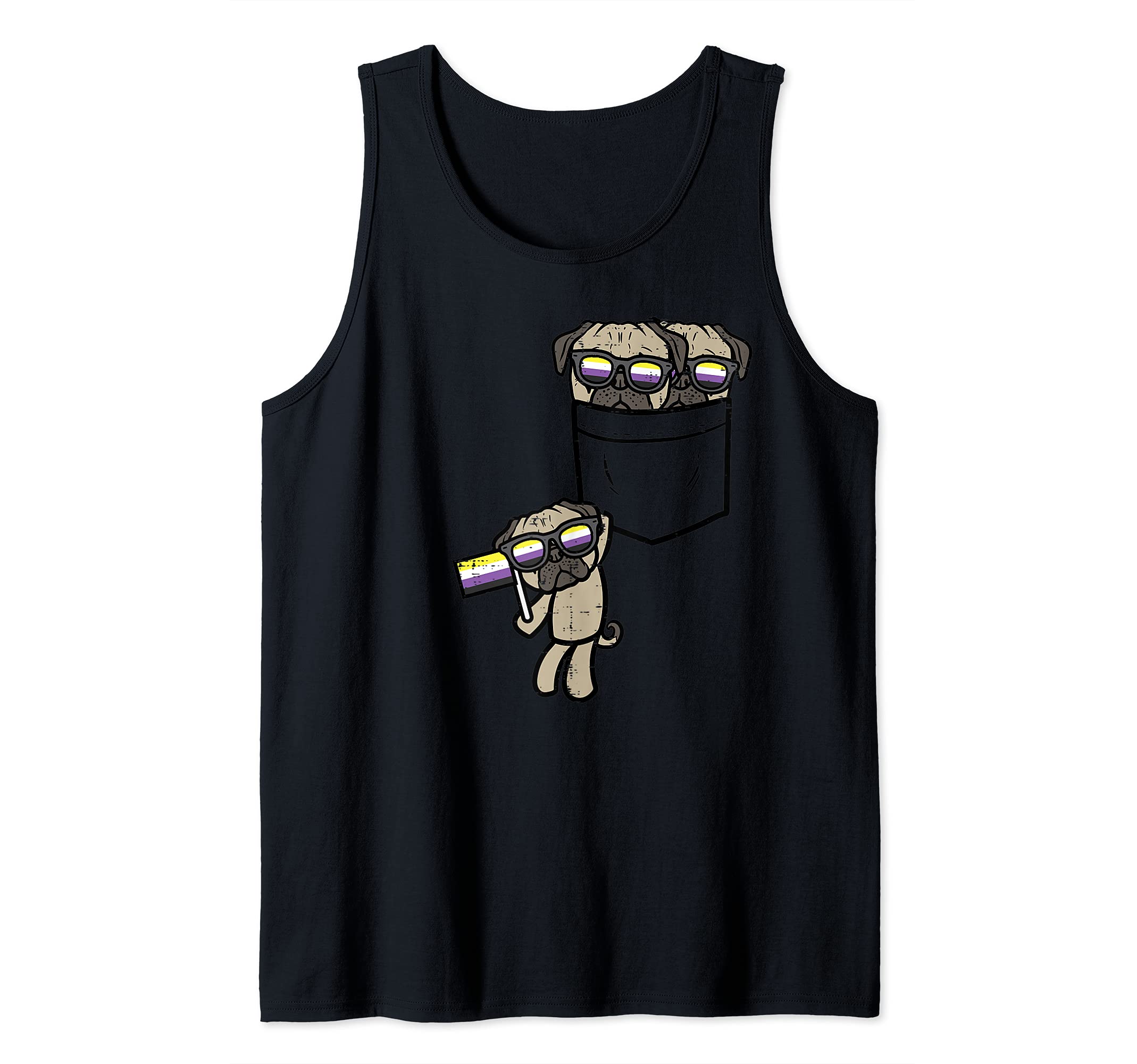 Pugs In Pocket Dogs LGBTQ Non-Binary Flag Genderqueer Enby Tank Top, Black