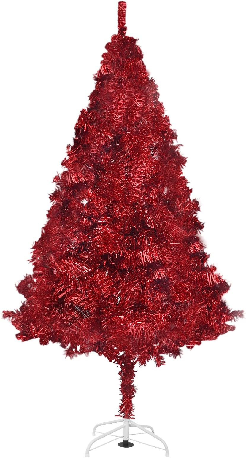 Arthas 6' Ft Tinsel Red Christmas Tree for Home Office Party Decor Xmas Holiday Seasonal Sparking Gorgeous Folding Artificial Christmas Tree Indoor and Outdoor (Red)