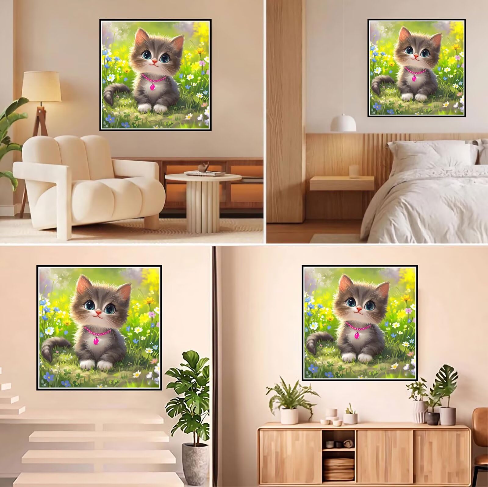 Diamond Painting Adulti, Gatto Diamond Painting Kit Completo, 5D Pittura Diamante Bambini Attività Manuale Creativa e Regalo, Diamantini Crystal Art Tela Fai Da Te Kit 70x70cm Fiori e piante FX#901