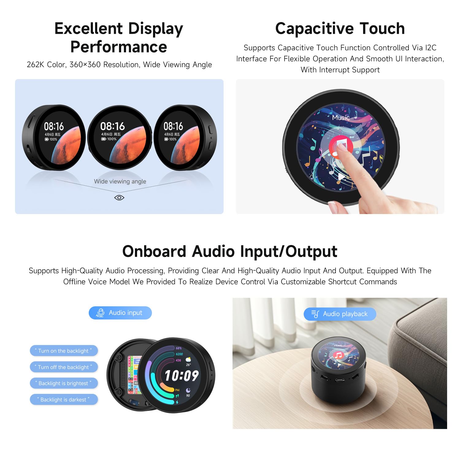 Waveshare ESP32-S3 1.85inch Round LCD Development Board, 360x360, Supports Wi-FI & BT BLE 5, AI Speech, ESP32 with Display with Smart Speaker Box(3.7V Lithium Batt Not Included)