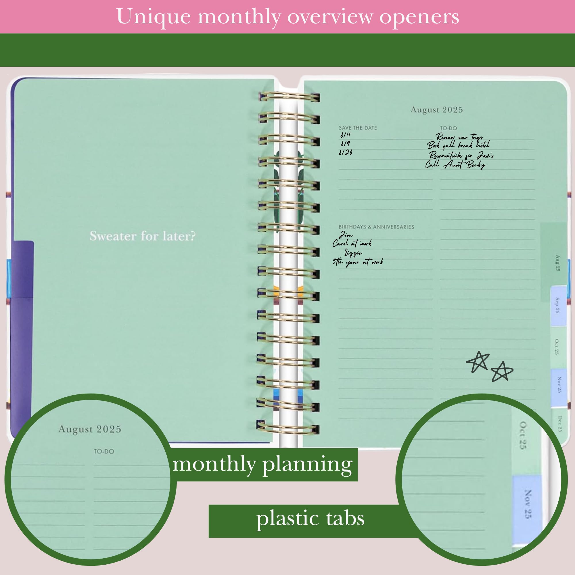 kate spade new york Tagesplaner 2025-2026 Großer Agenda August 2025-Dezember 2026, Hardcover Wochen- und Monatsplaner Spiralplaner mit Aufklebern (Charmed Library)