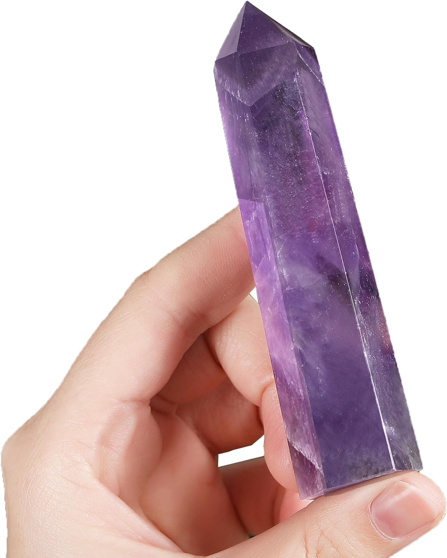 ZHIYUXI 3.7-4" Amethyst Crystal Gemstones Crystals and Healing Stones Purple Crystal Tower Hexagonal Pointed Crystal Wand 1 Pc Large Crystals Reiki Energy Balancing Meditation Therapy Decoration Gifts