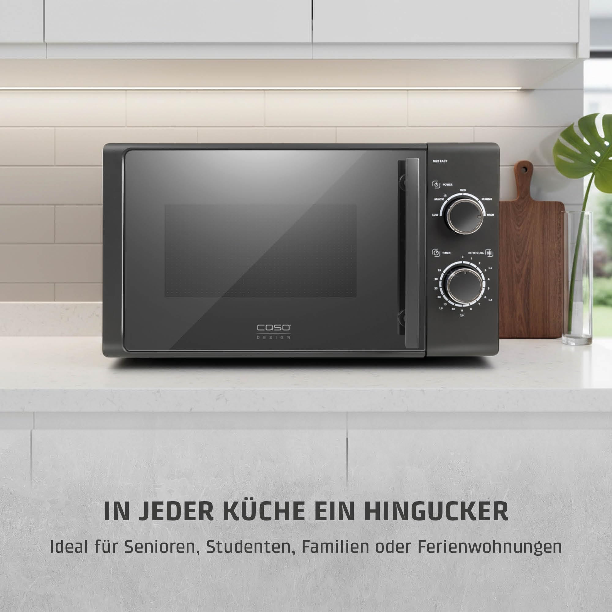 CASO M 20 EASY, Mikrowelle, 20L, 700 Watt, Drehteller Ø 25,5cm | 2 Auftauprogramme, anthrazit, Schwarz, Testsieger: Haus & Garten Test