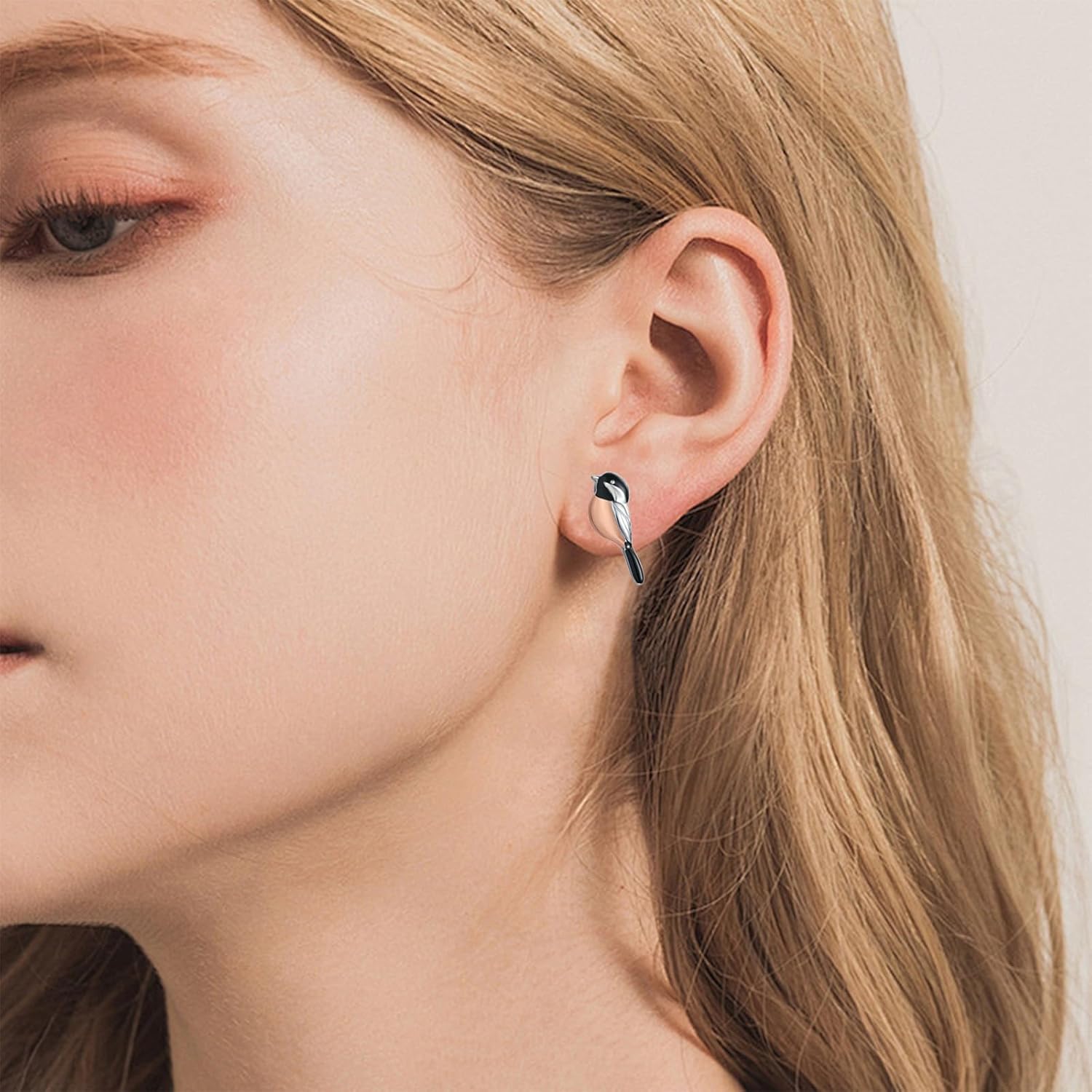 Cute Chickadee Bird Earrings Stud 925 Sterling Silver Hypoallergenic Jewelry Gifts for Women Bird Lover