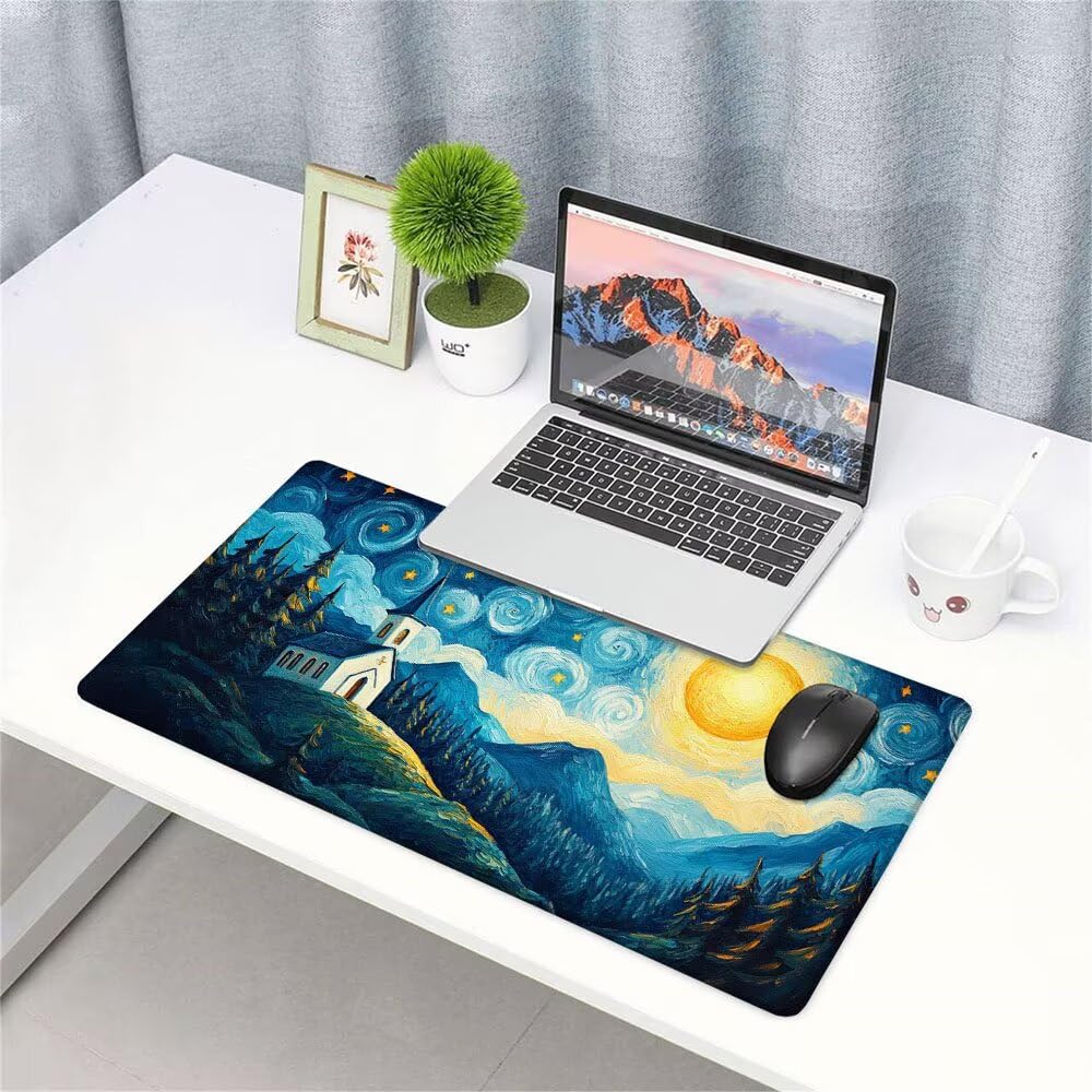 Alfombrilla de Mouse para Juegos, Blu, XXL, Antideslizante, Impermeable, Diseño de Cielo stellato, Extendido, Grande, 1400x600x3mm, para PC, Laptop, Ufficio, Famiglia d-859