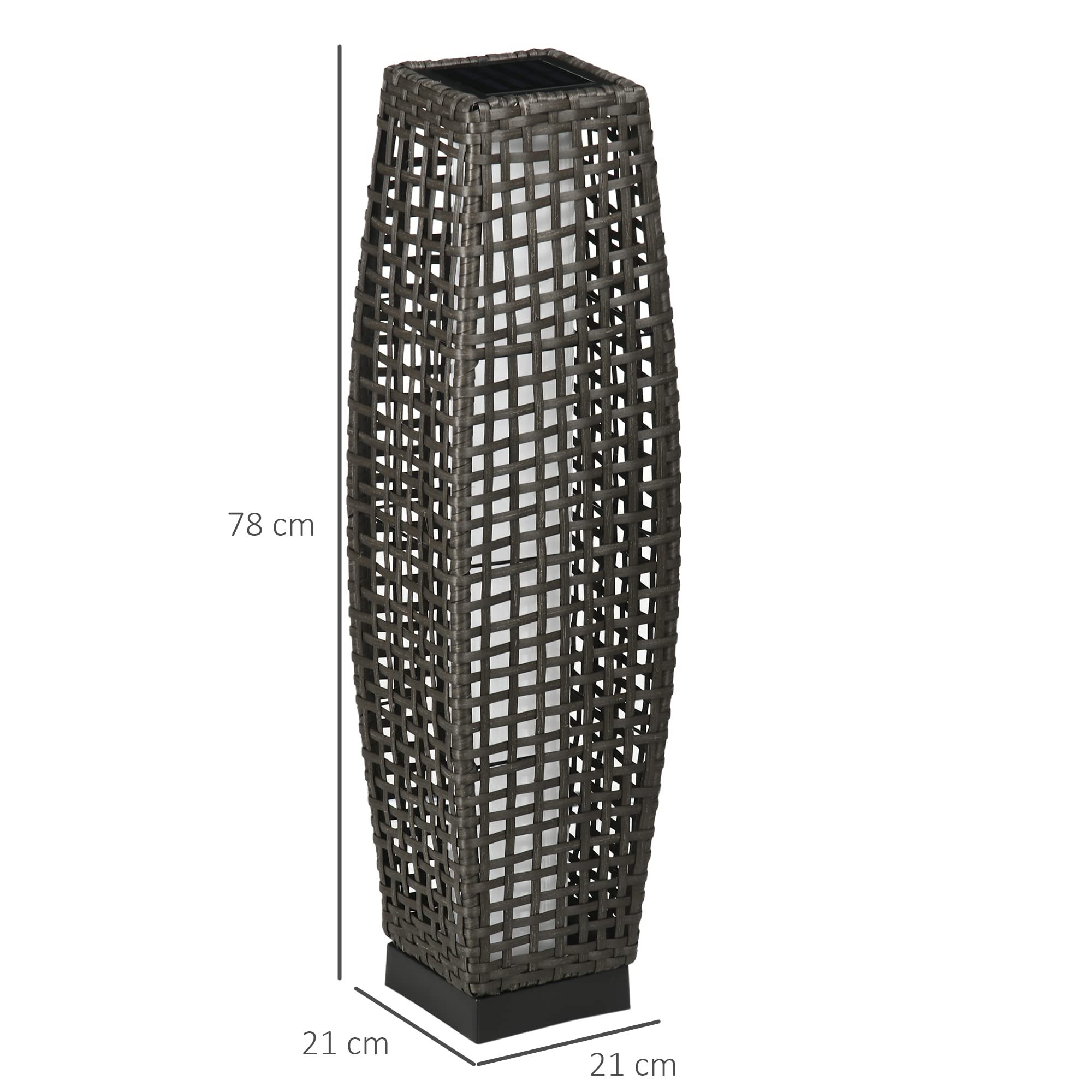 Outsunny Linterna de Jardín de Ratán Sintético Luces Solares Exterior con Luces LED Encendido/Apagado Automático para Terraza Balcón Patio 21x21x78 cm Gris
