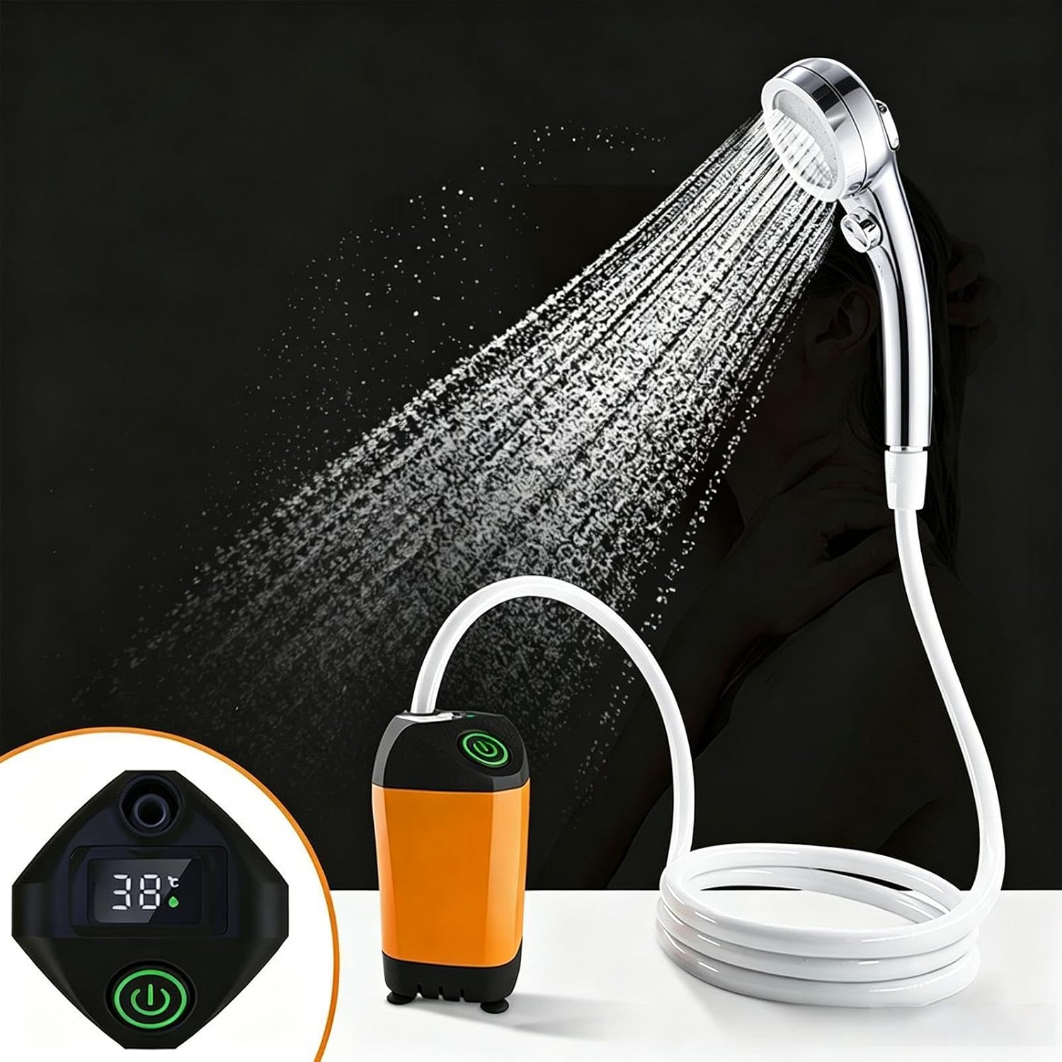 Portable Camping Shower, with Rechargeable Waterproof Pump, 12.5x7cm, Electric Outdoor Sprayer, Easy Shower Kit, Submersible Design, for Travel, Beach, Tent, Outdoor Use