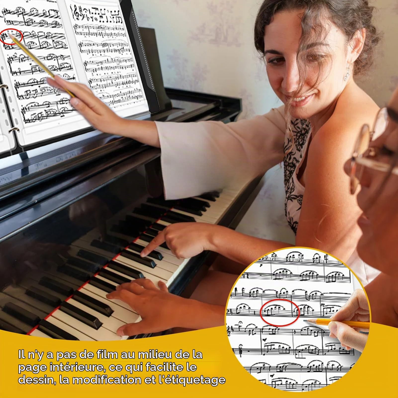 Classeur pour Partitions A4, Classeur de Piano Extensible Détachable de 4 Pages en Feuilles Capacité de 52 Pages Support de Rangement pour Écriture Dessin Modification Stockage Fichier