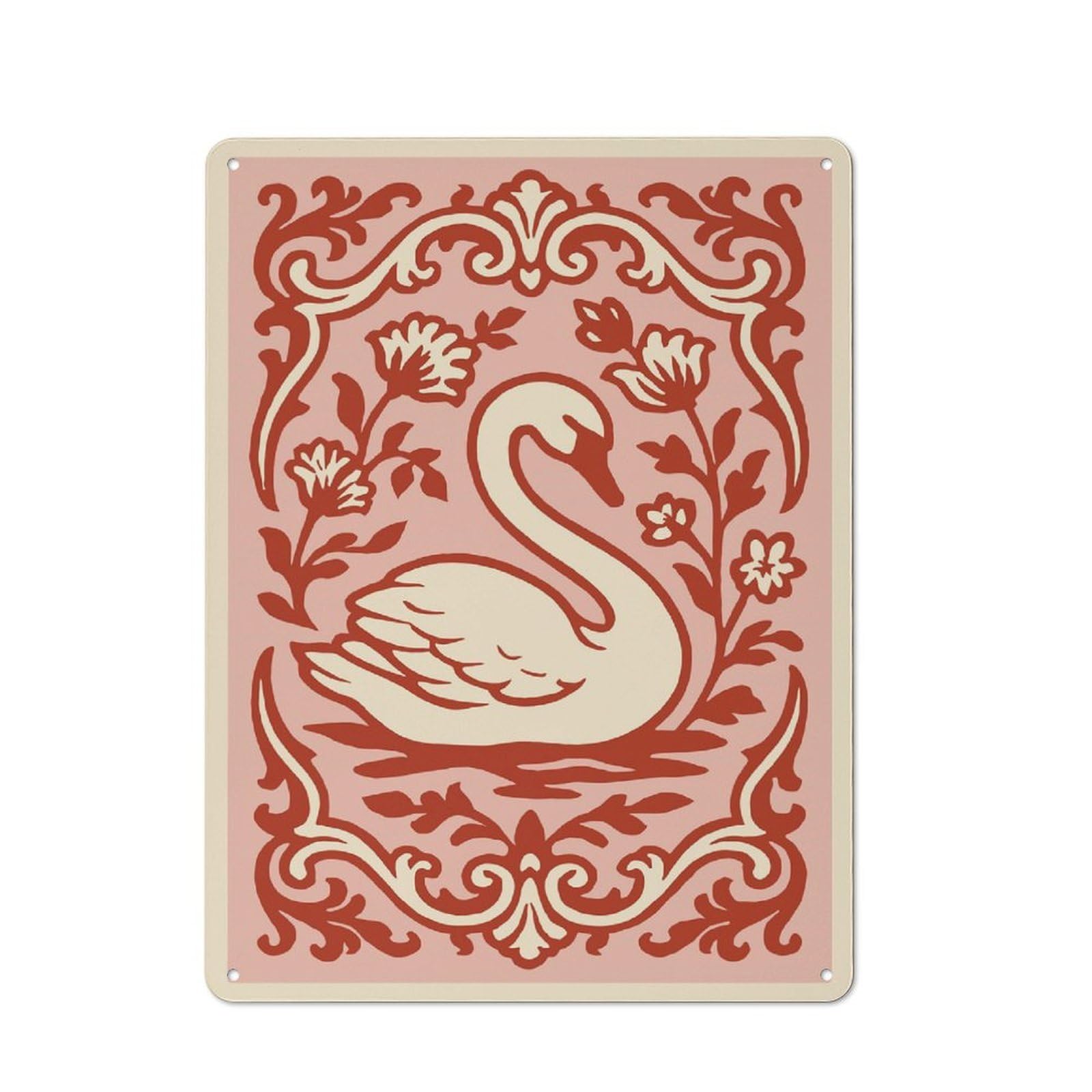 Junmoney Style For Garden Room Or Summerhouse, Elegant Swan With Floral Border Retro Metal Sign 40X30cm, For Vintage Wall Decor Fans, For Metal Sign Collectors