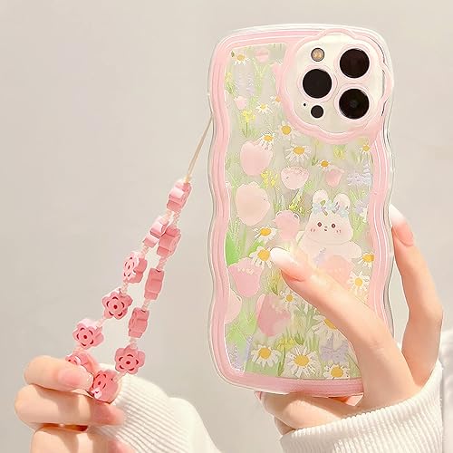 Miniatura 10 de NITITOP Compatible con iPhone 12 Pro, funda transparente con bonito diseño floral floral con cadena ondulada para niñas y mujeres, patrón de TPU