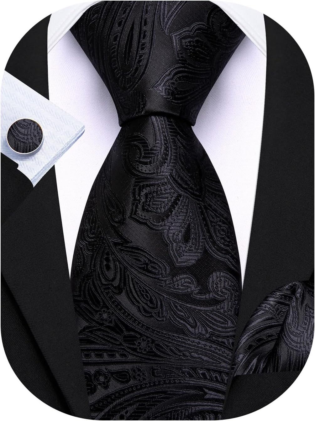 Barry.Wang Men Tie Set Paisley Silk Necktie Pocket Square Cufflinks Formal Wedding Business Party
