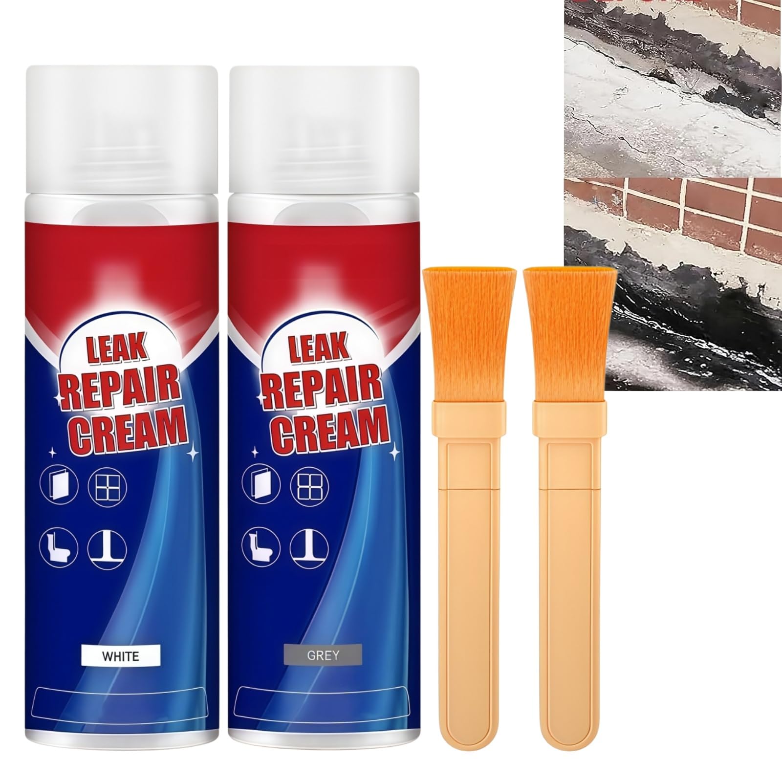 2PCS Leak Repair Waterproof Sealant Cream with Brush, Fast-Drying & Long-Lasting Concrete Sealer & Adhesive Spray for Roof, Pipes, Cracks & Wall, Outdoor Sealant for Versatile Leak Repair(White+Grey)