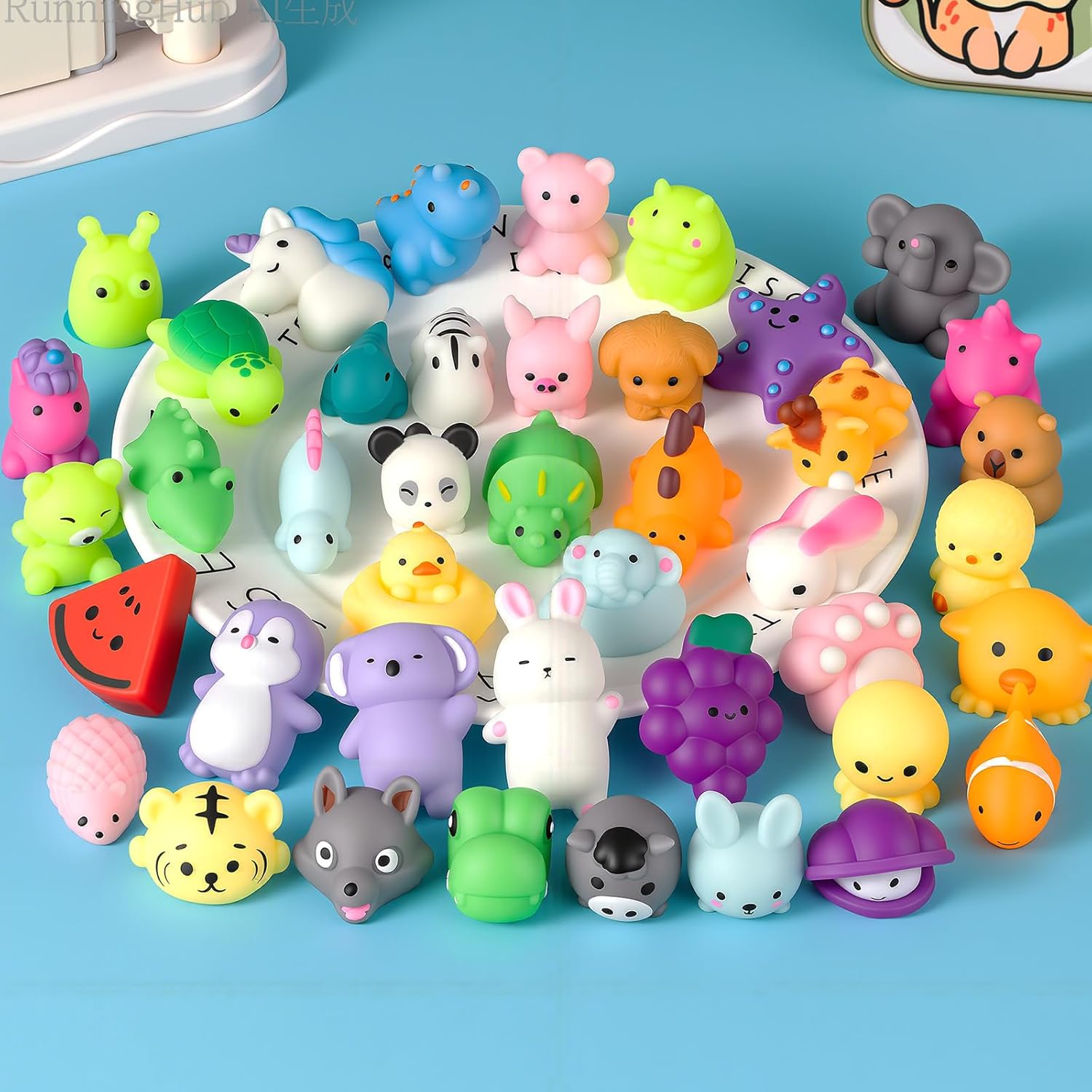 120 Pcs Bulk Mochi Squishy Toys for Kids, Kawaii Animal Stress Relief Toys, Mini Sensory Toys for Classroom Prizes, Party Favors, Goodie Bag Fillers, Treasure Box, Large Storage Box Included