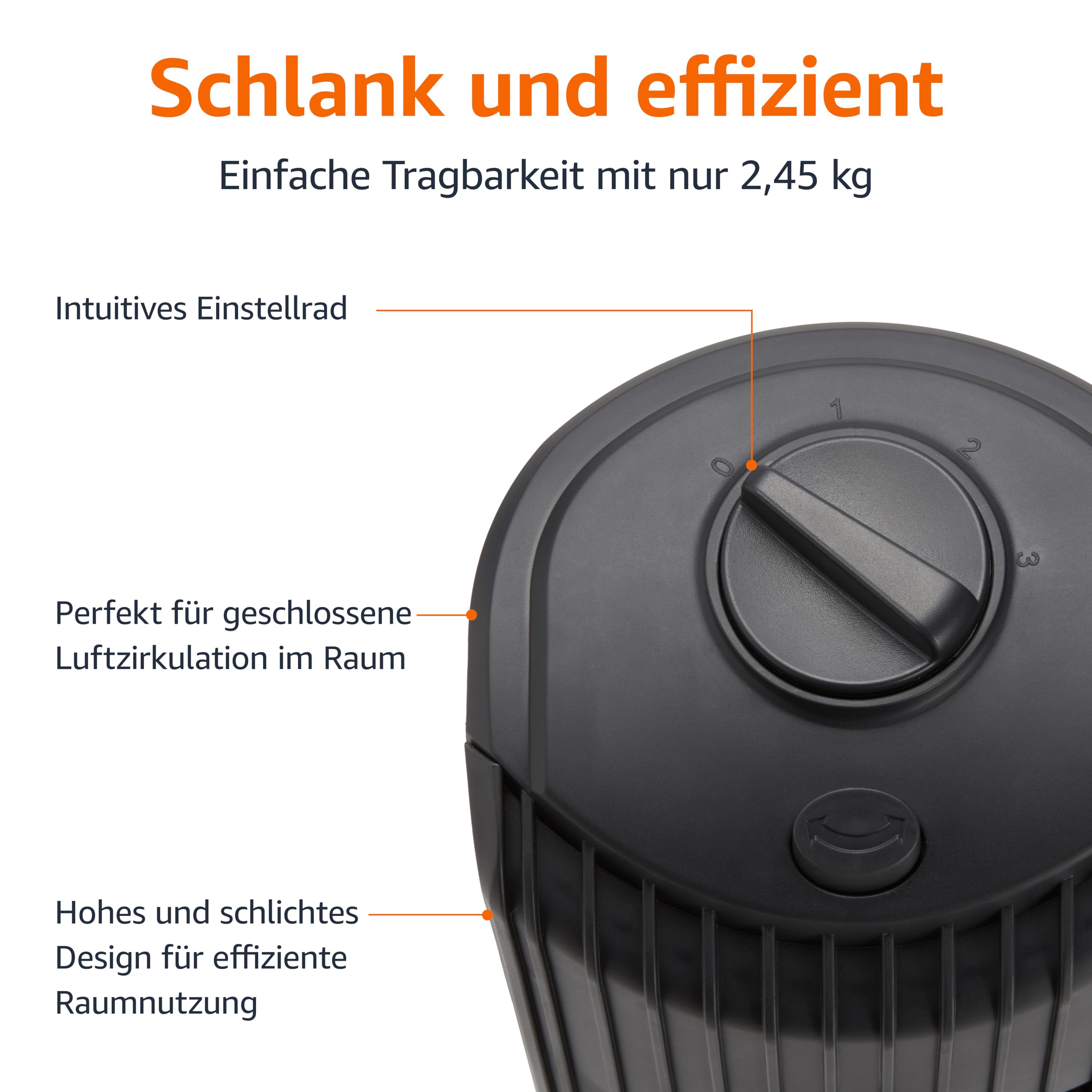 Amazon Basics Oszillierender Turmventilator 71 cm mit 60-Grad-Winkel für Schlafzimmer, Wohnzimmer, Büro, 3 Geschwindigkeiten, Intuitive Mechanische Steuerung, Mattschwarz, 35W, 71 cm x 24 cm x 24 cm