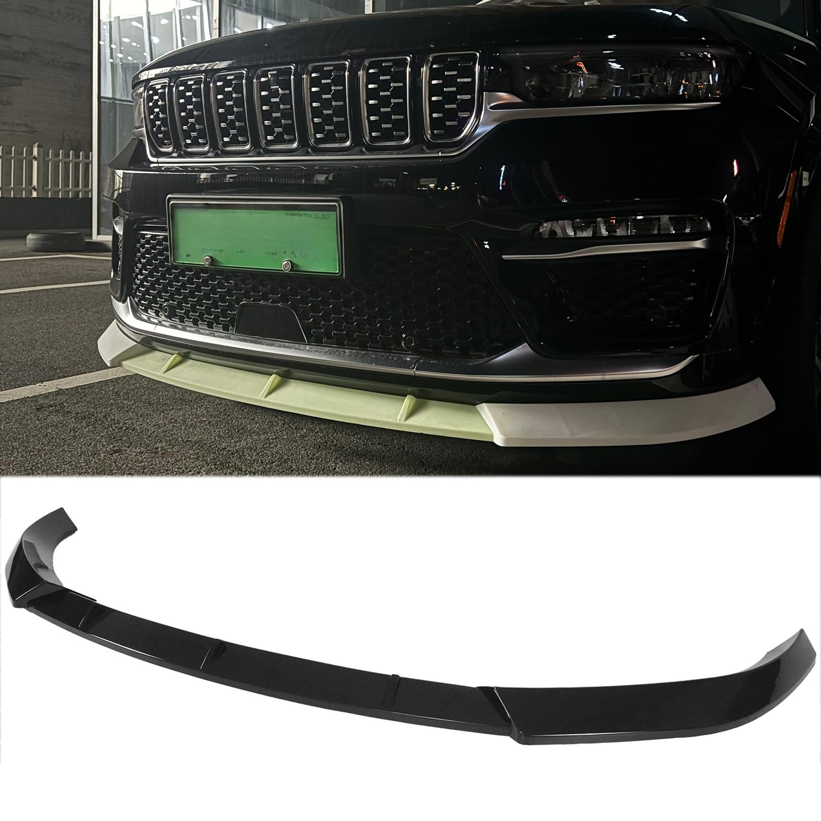 3 Pieces Front Lip for Jeep Grand Cherokee WL 2022-2025 Front Bumper Splitter Spoiler ABS Plastic (Glossy Black)