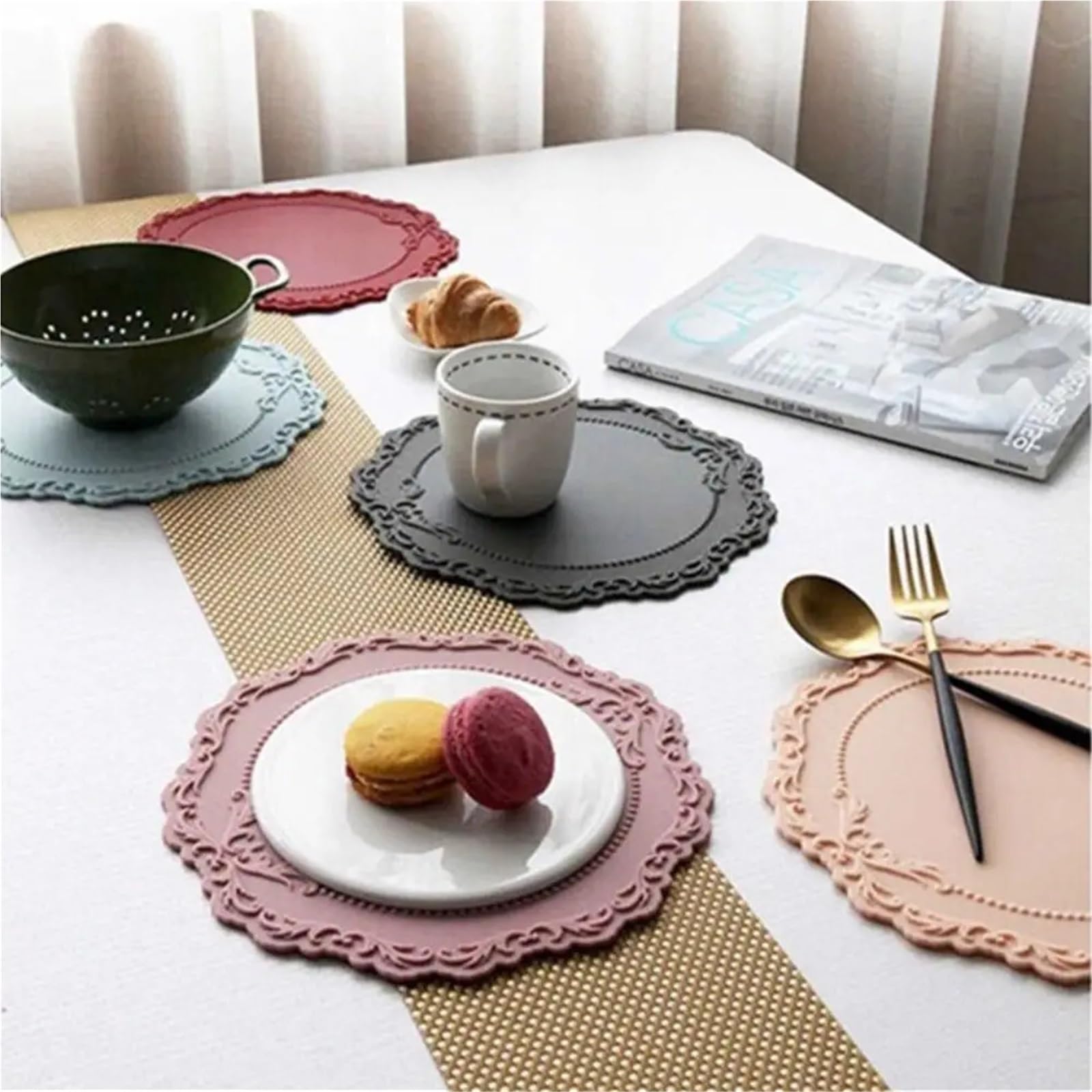 Posavasos de Silicona con Encaje 3 Piezas, Mantel Individual Fondo en Relieve para Ollas y Sartenes Calientes(Pink)
