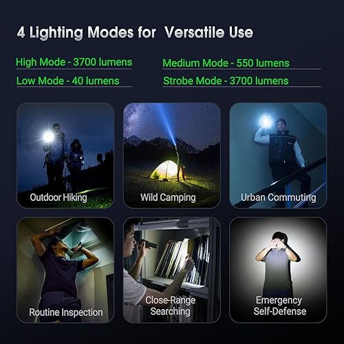 Miniatura 4 de NEXTORCH Linterna recargable E52D de alto lúmenes, linterna táctica de 3700 lúmenes con 3 modos y estroboscópica para senderismo al aire libre,