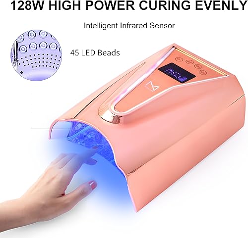 Miniatura 9 de M - Lámpara de uñas UV Crystal Cure de 128 W - Luz de uñas de curado rápido con 45 potentes LED de 365 nm+405nM - Inalámbrico, recargable, sensor