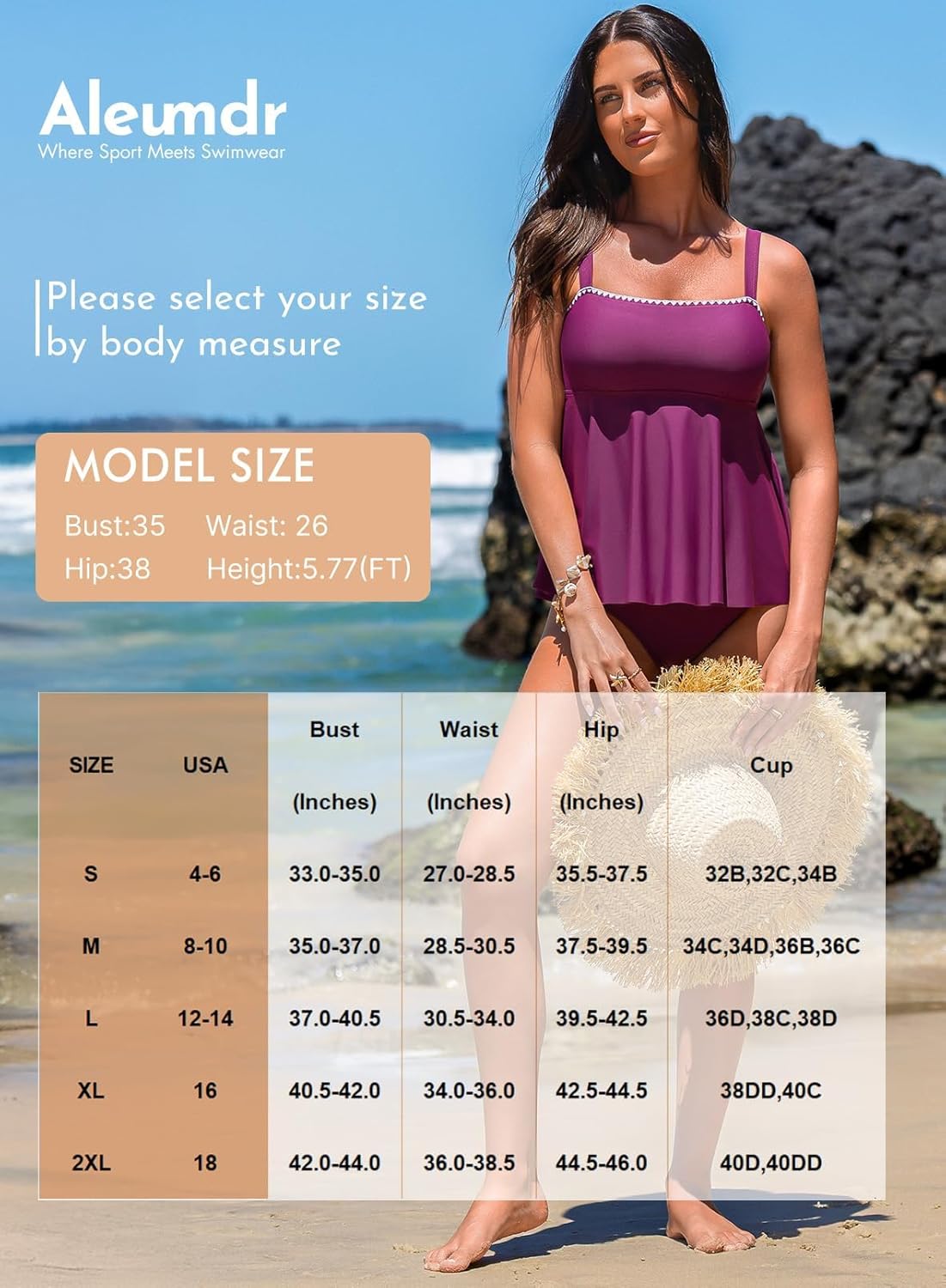Aleumdr Tankini Swimsuits for Women Modest Two Piece Bathing Suit Square Neck Swim Top with High Waisted Bottom