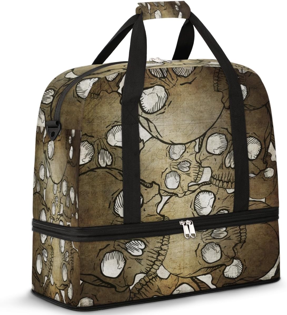 QsirBC Skulls Interesting Design Gym Bag for Women Duffle Tote with Shoes Compartment Men Weekender Duffel for Dance Travel Sports Swimming Overnight