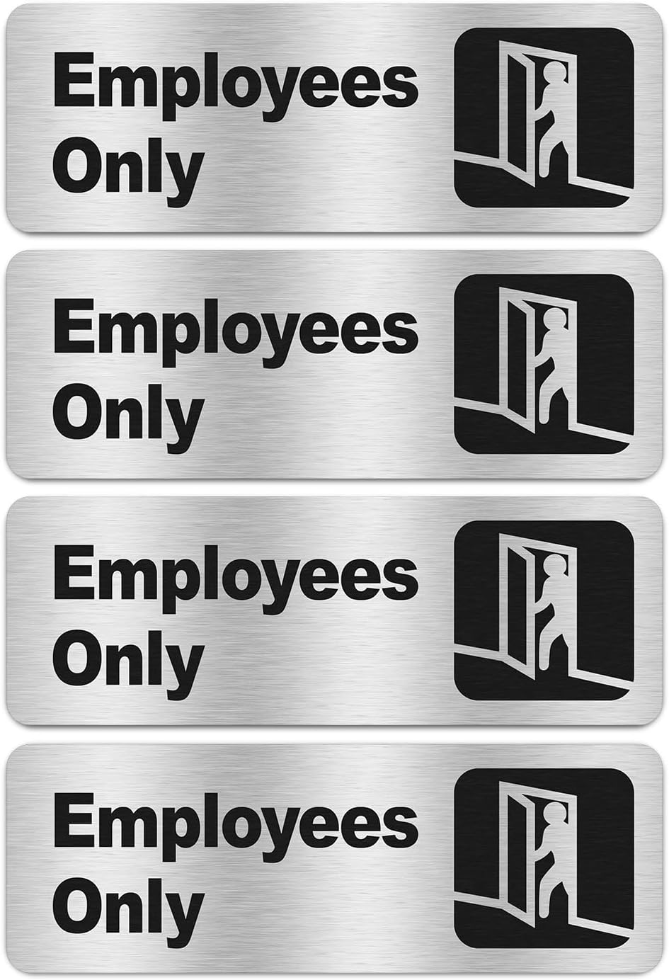 Faittoo Employees Only Sign, (4 Pack) 9 X 3 Inches Informative Rust Free Brushed Aluminum Sign with Symbols, Fade Resistant, Use for Door of Office/Business, Easy to Install