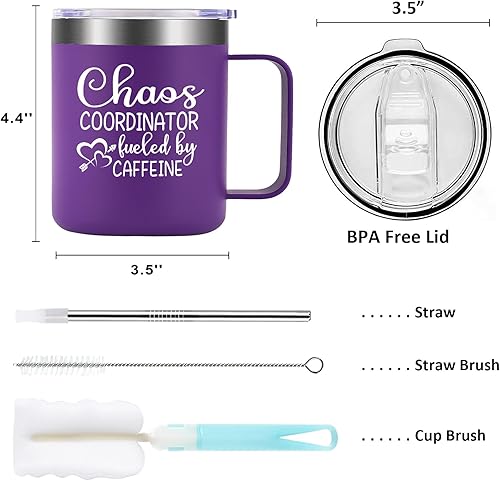 Miniatura 4 de Qtencas Jefe Manager Gifts - Taza de café de acero inoxidable con cafeína y coordinador del caos, regalo de cumpleaños, regalos de Navidad para