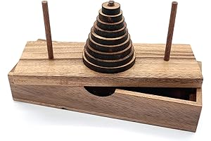 BSIRI Hanoi Tower Puzzle with 9 Wooden Rings for Brain Teasers Logic and Learning Challenges