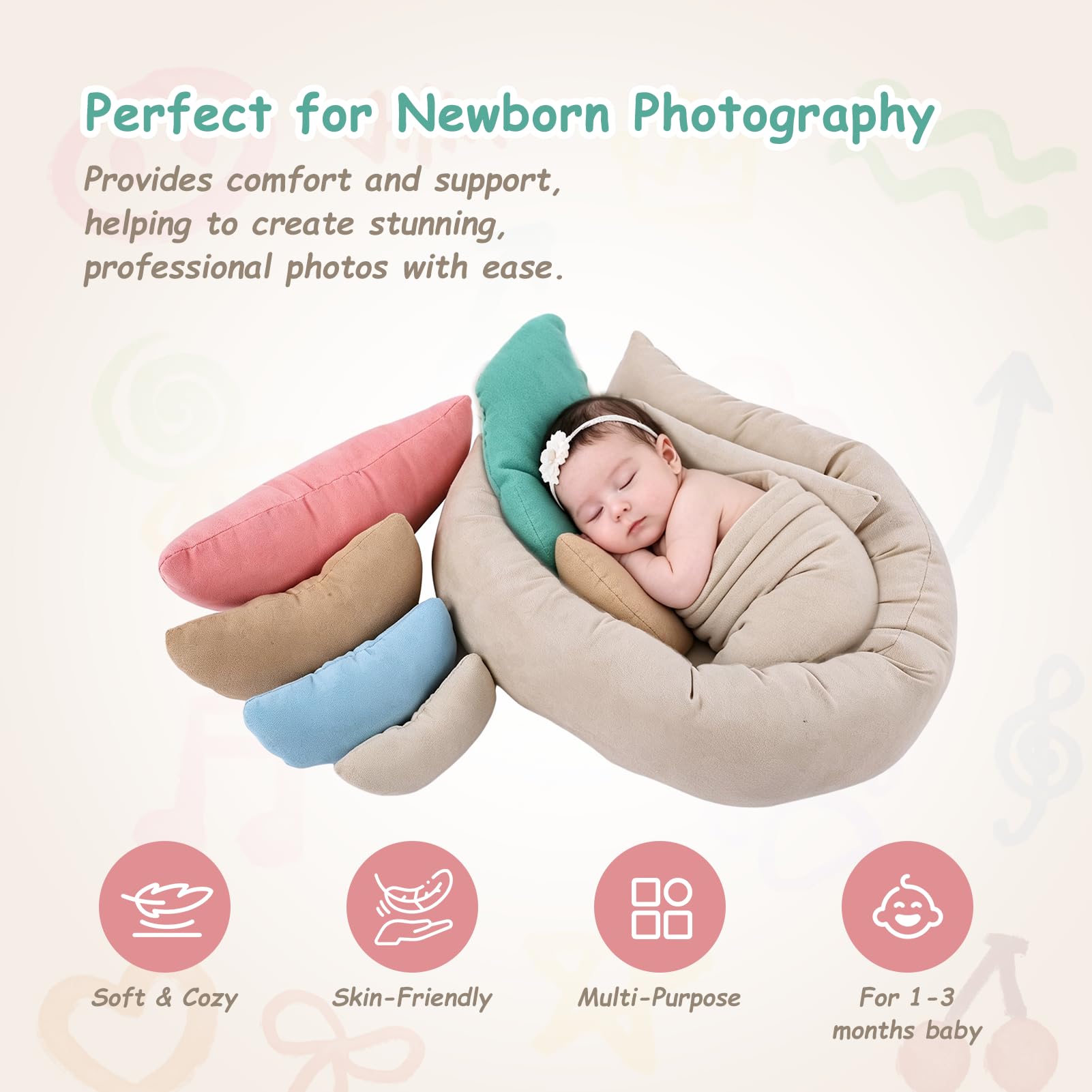 Saut-né pour Nouveau-né La Photographie Posant Un Oreiller Charmant Bel Baby Oreiller Ensemble de Photographies Respirantes Douces Accessoires pour Les Bébés Photographie