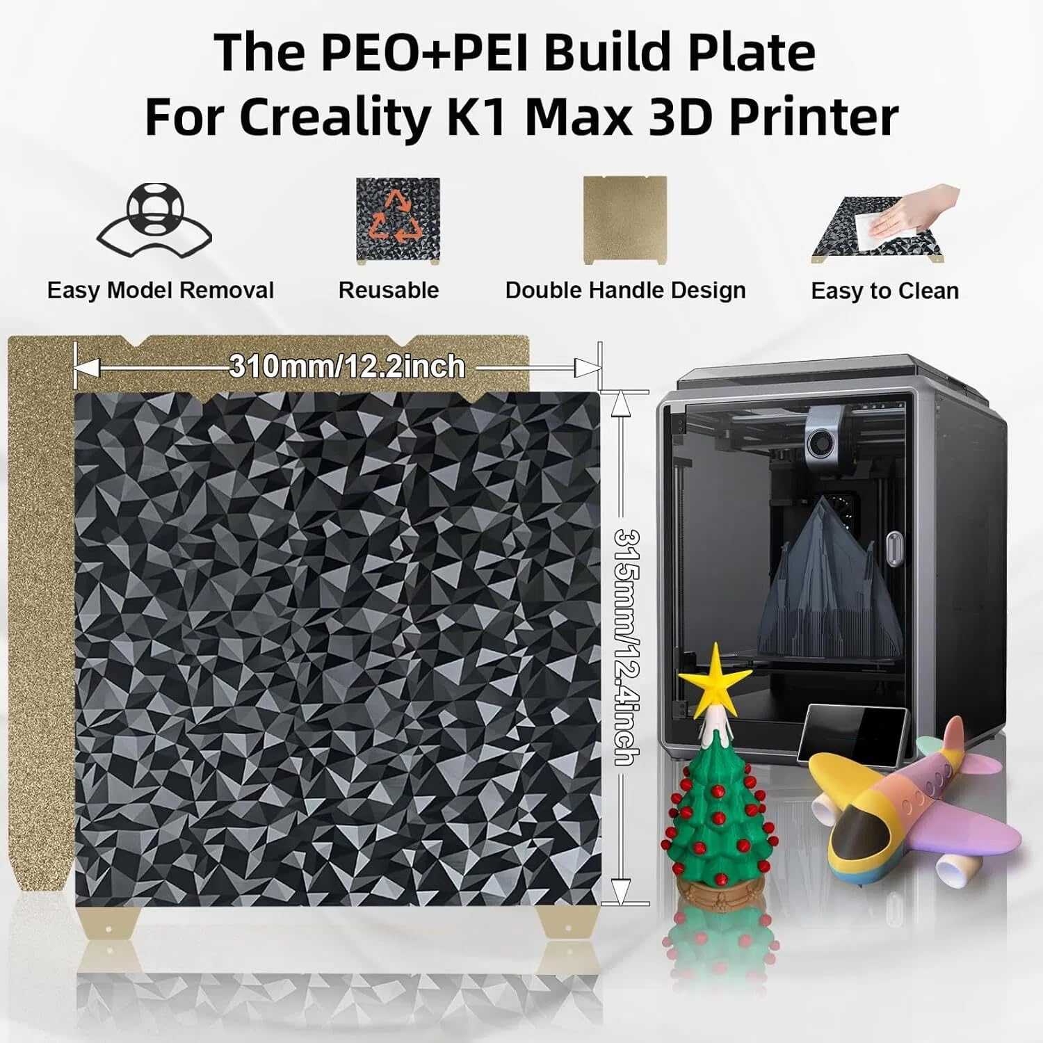 Double Sided PEO PEI Build Plate for Creality K1 Max, Flexible PEO PEI Spring Steel Sheet No Magnetic Build Plate K1 Max Plate 315x310mm