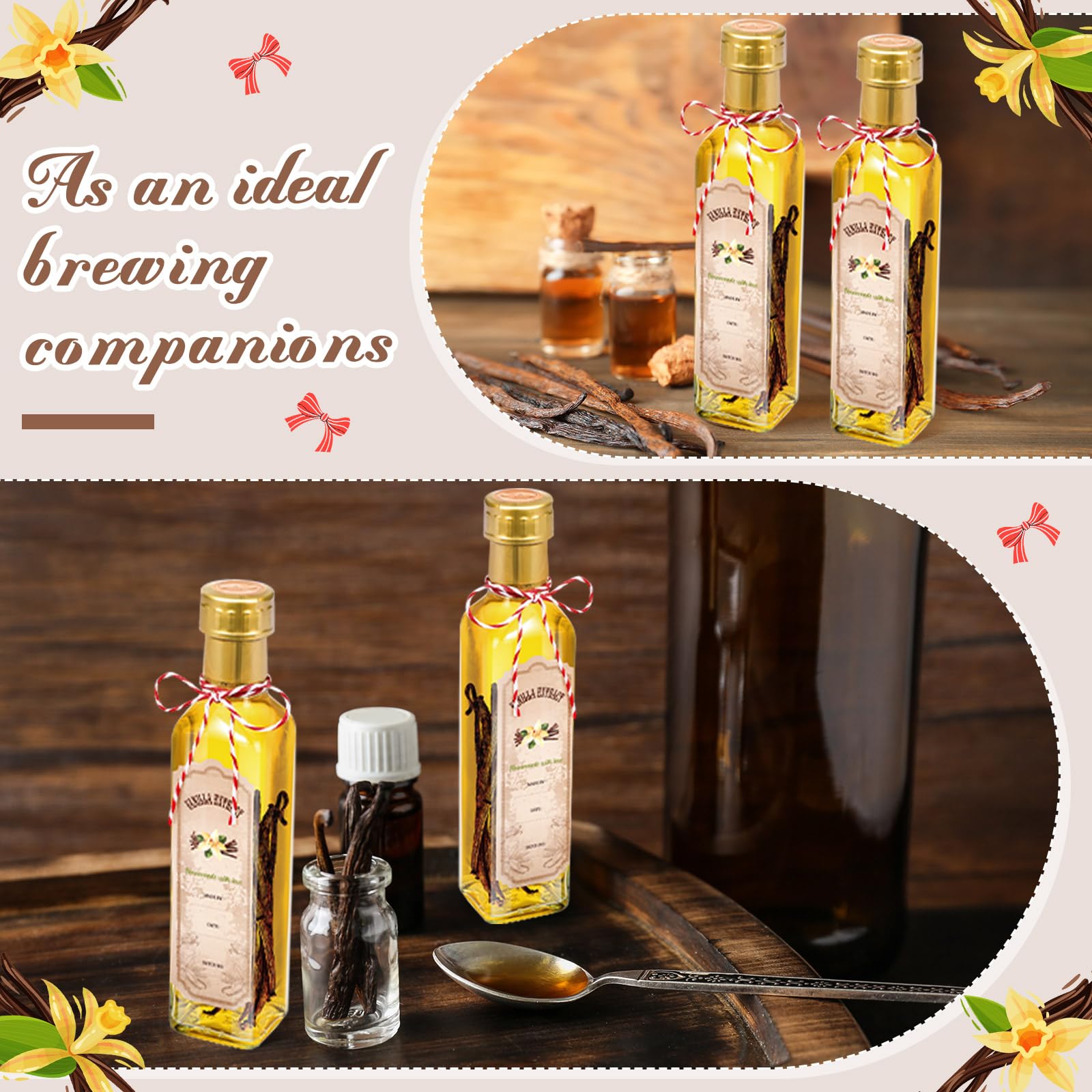 Tioncy Lot de 12 bouteilles d'extrait de vanille pour cadeau maison, doré, 241 g