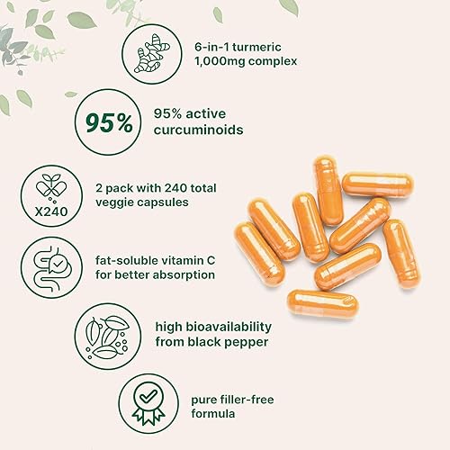 Miniatura 3 de Micro Ingredients Suplemento de curcumina de cúrcuma de 1,000 mg, 240 cápsulas vegetales  95% curcuminoides con propóleo de abeja, aceite MCT,