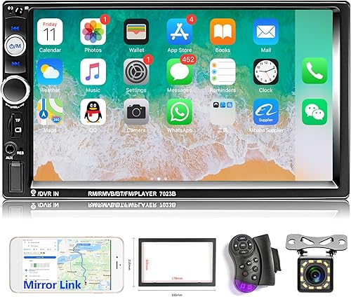 Hodozzy Estéreo de auto doble DIN de 7 pulgadas con pantalla táctil para auto con Bluetooth Indash 2 DIN, unidad principal de audio para automóvil,
