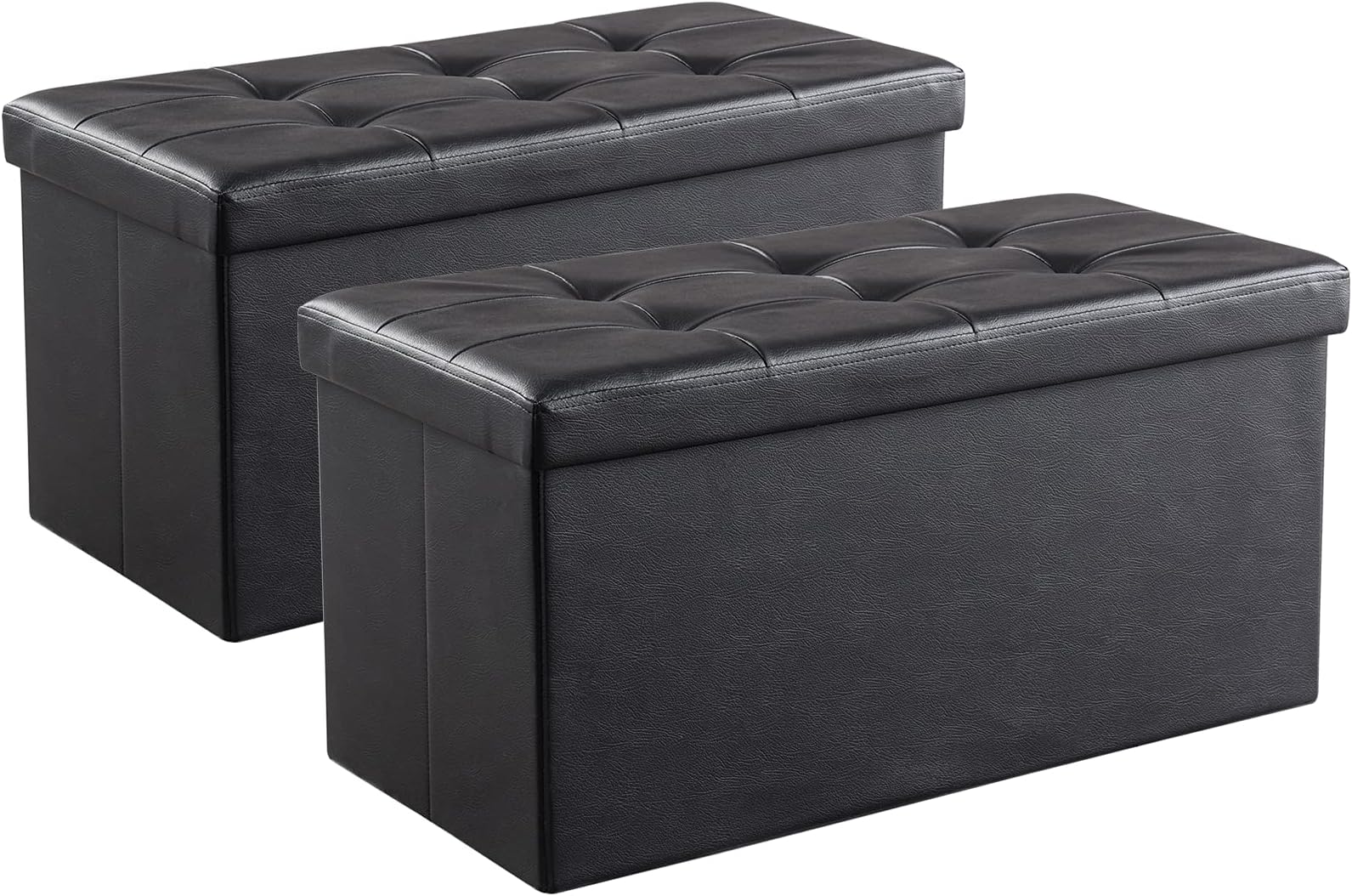 Cozy Castle Storage Ottoman Bench,Folding Ottoman, Ottoman with Storage, 400lbs, Black Leather