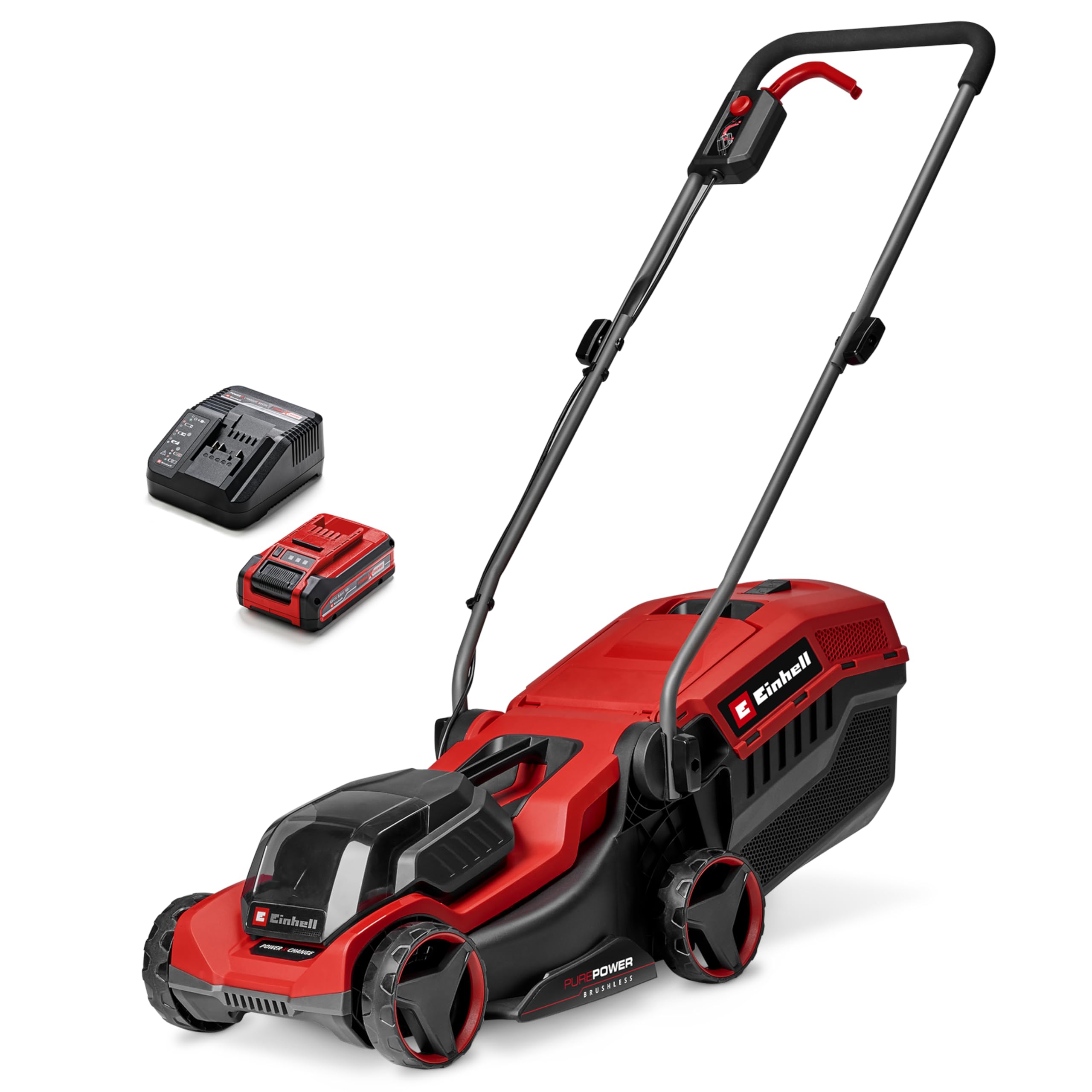 Einhell Cortacésped con batería GE-CM 18/30-1 Li BL (1x3,0 Ah) | PXC | 18 V | corte 30 cm | máx. 175 m² | Brushless | cesta recogedora de 27 l | altura corte 30–65 mm | batería de 3,0 Ah
