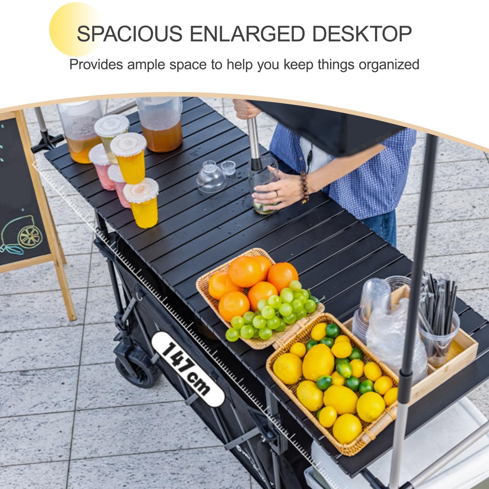 Carrello pieghevole portatile con ruote, ideale per esporre alimenti per eventi all'aperto, mercati agricoli, venditori ambulanti, barbecue, festival e feste, leggero, facile da trasportare