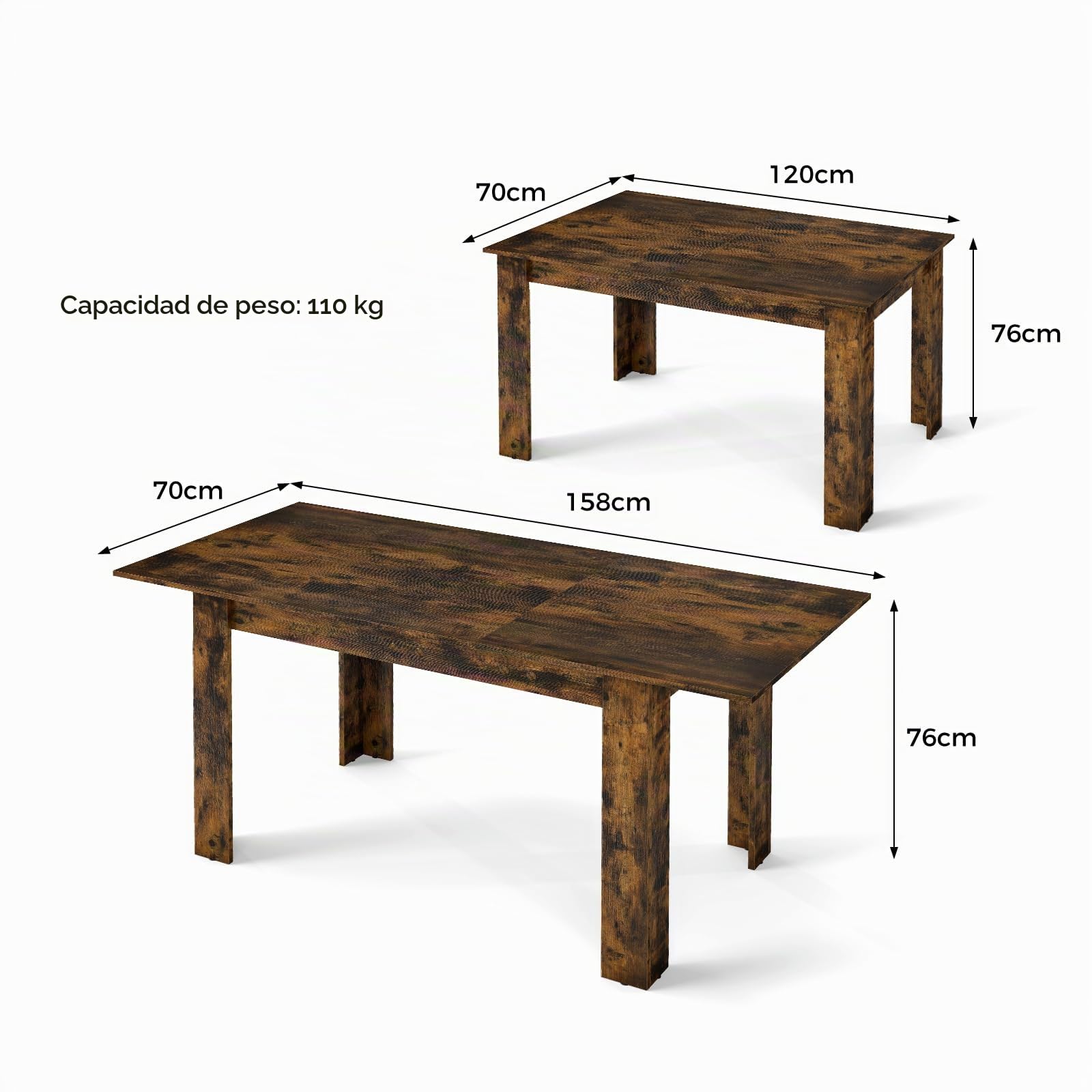 LIFEZEAL Mesa de Comedor Extensible 158 X 70 cm, Mesa de Jantar Rectangular, Capacidad Maxima 110kg Mesa Cocina para 4-6 Personas, Mesa Estilo Moderno con Tablero para el Salón (Marrón)
